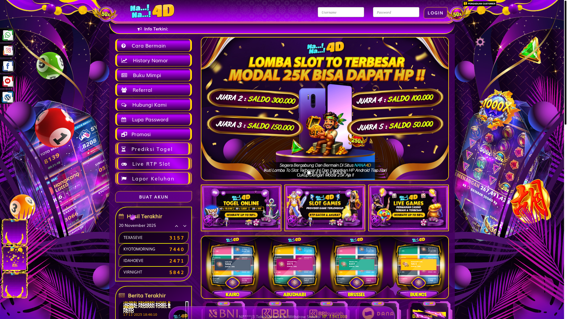 website screenshot of https://nana4dmax.live/