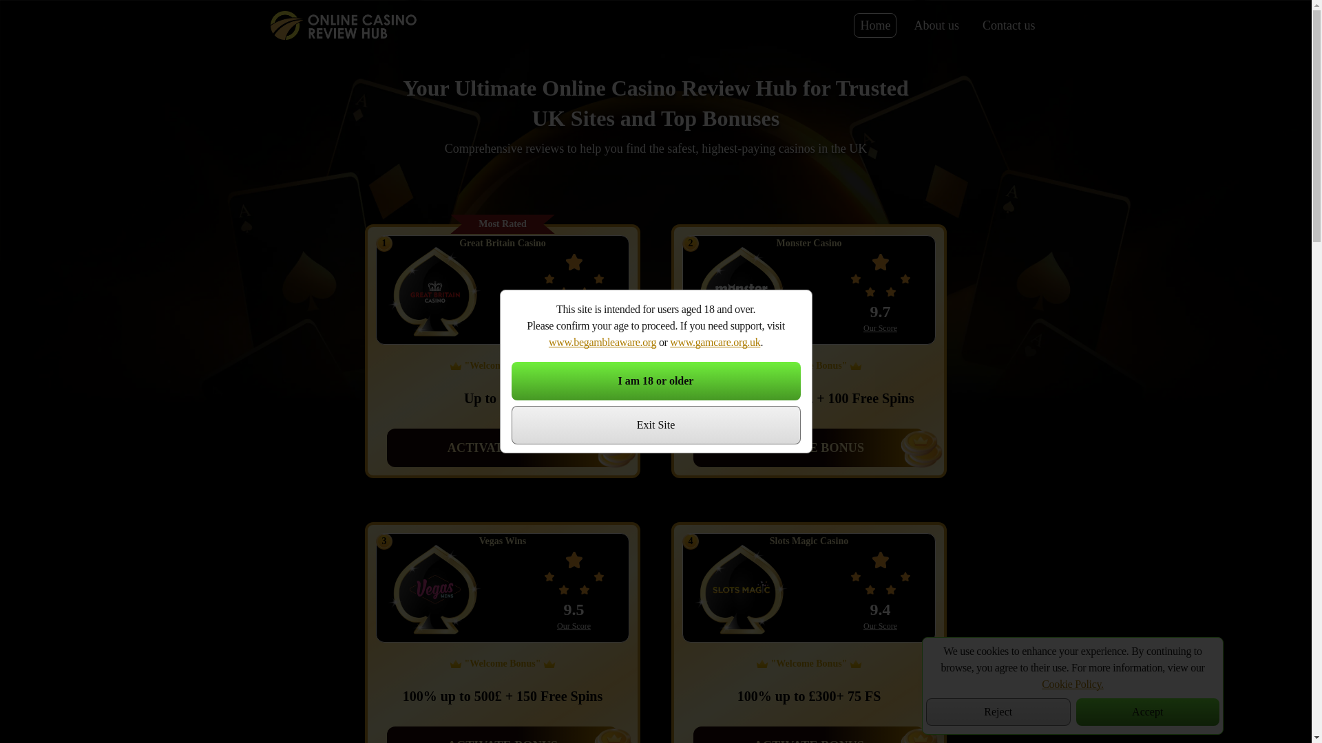 website screenshot of https://onlinecasinoreviewhub.com/