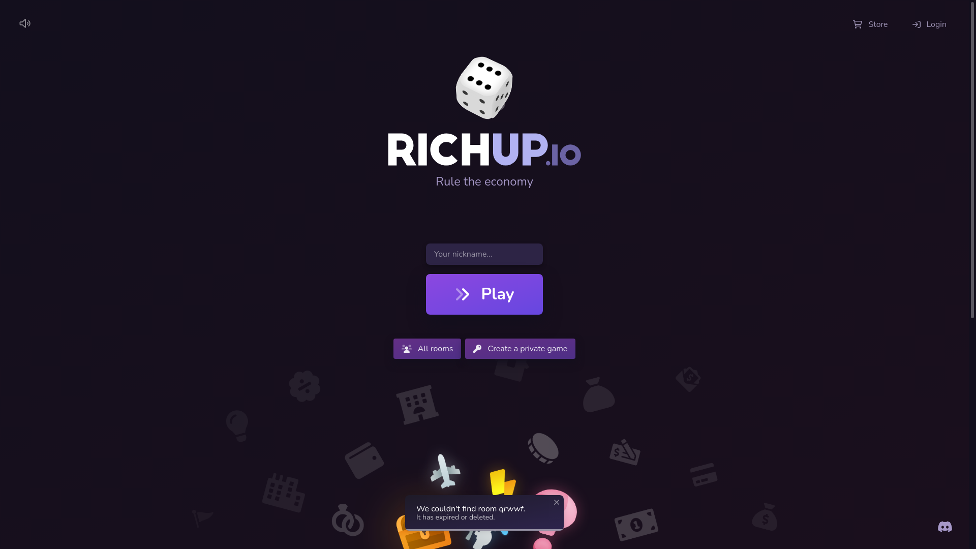 website screenshot of https://richup.io/room/qrwwf