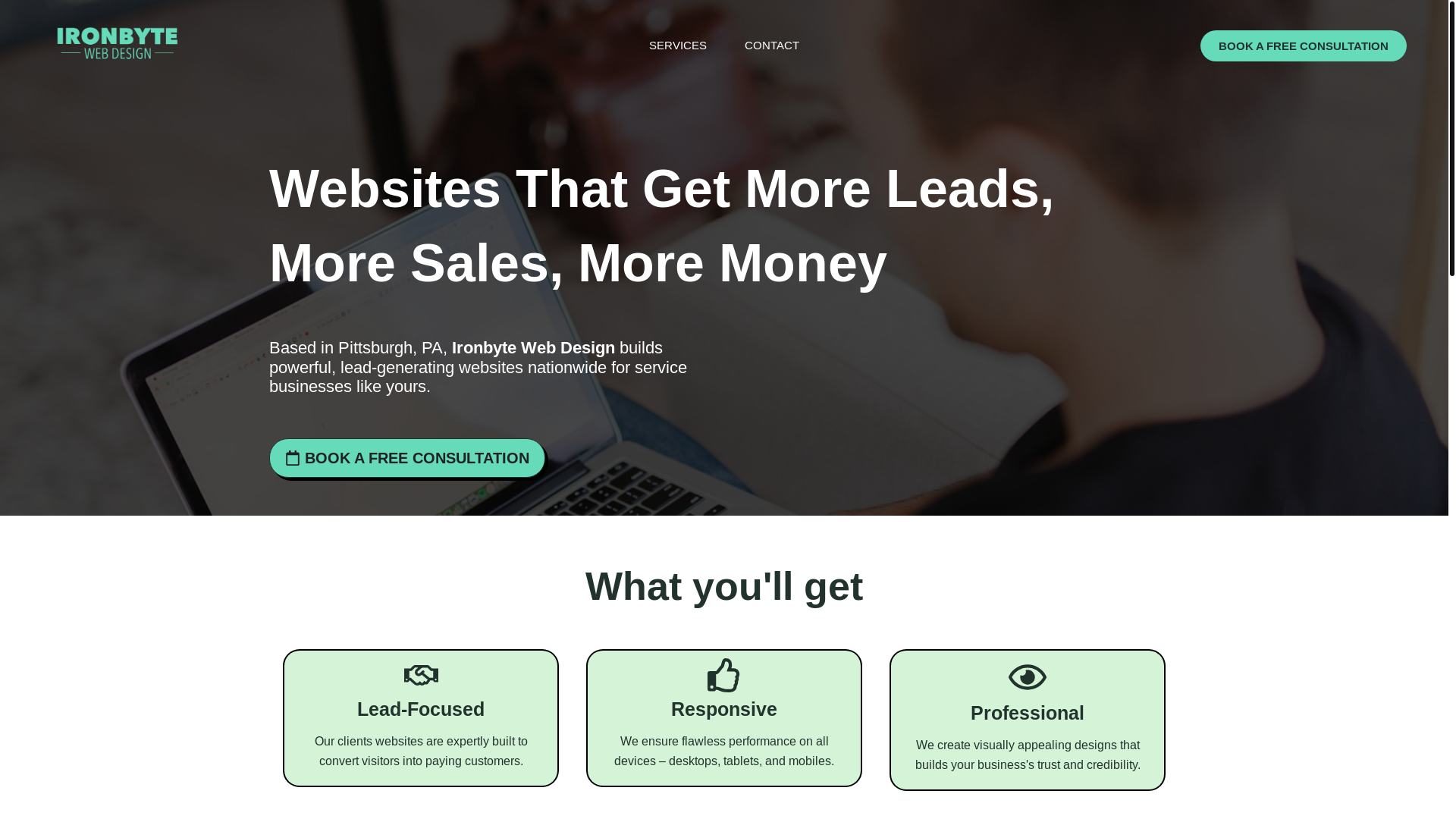 website screenshot of https://ironbytewebdesign.com/