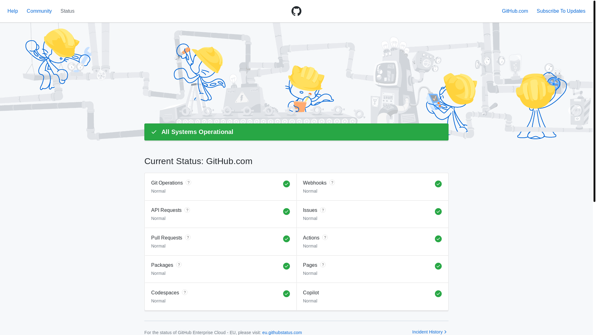 website screenshot of https://githubstatus.com