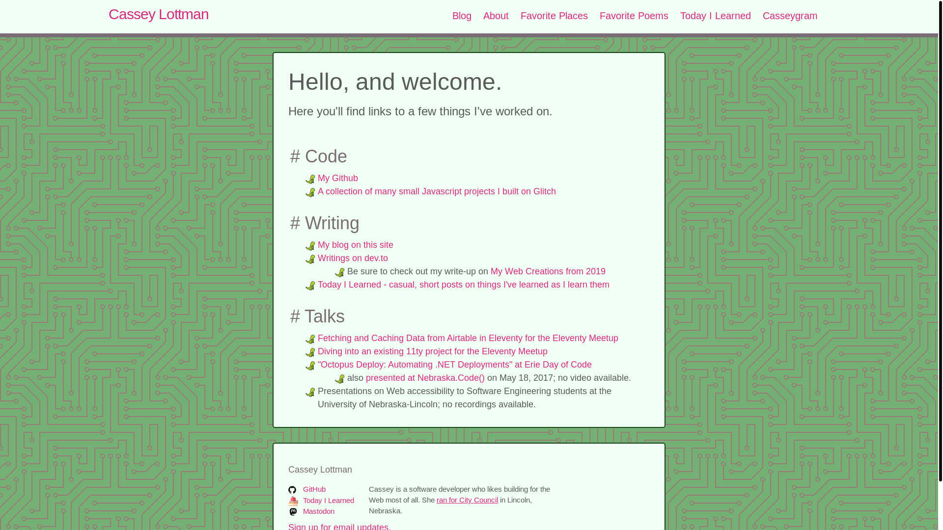 website screenshot of https://cassey-on-eleventy.pages.dev/
