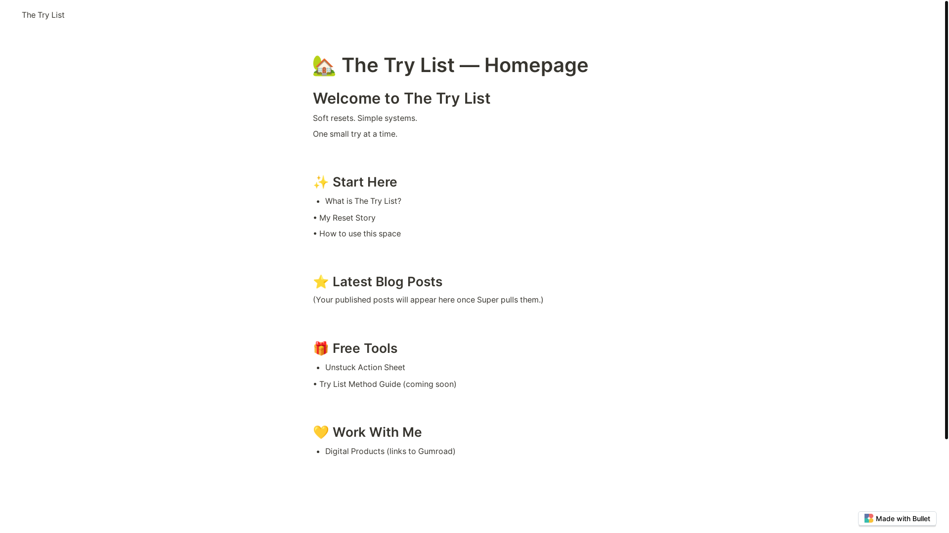 website screenshot of https://the-try-list-bullet.pages.dev/
