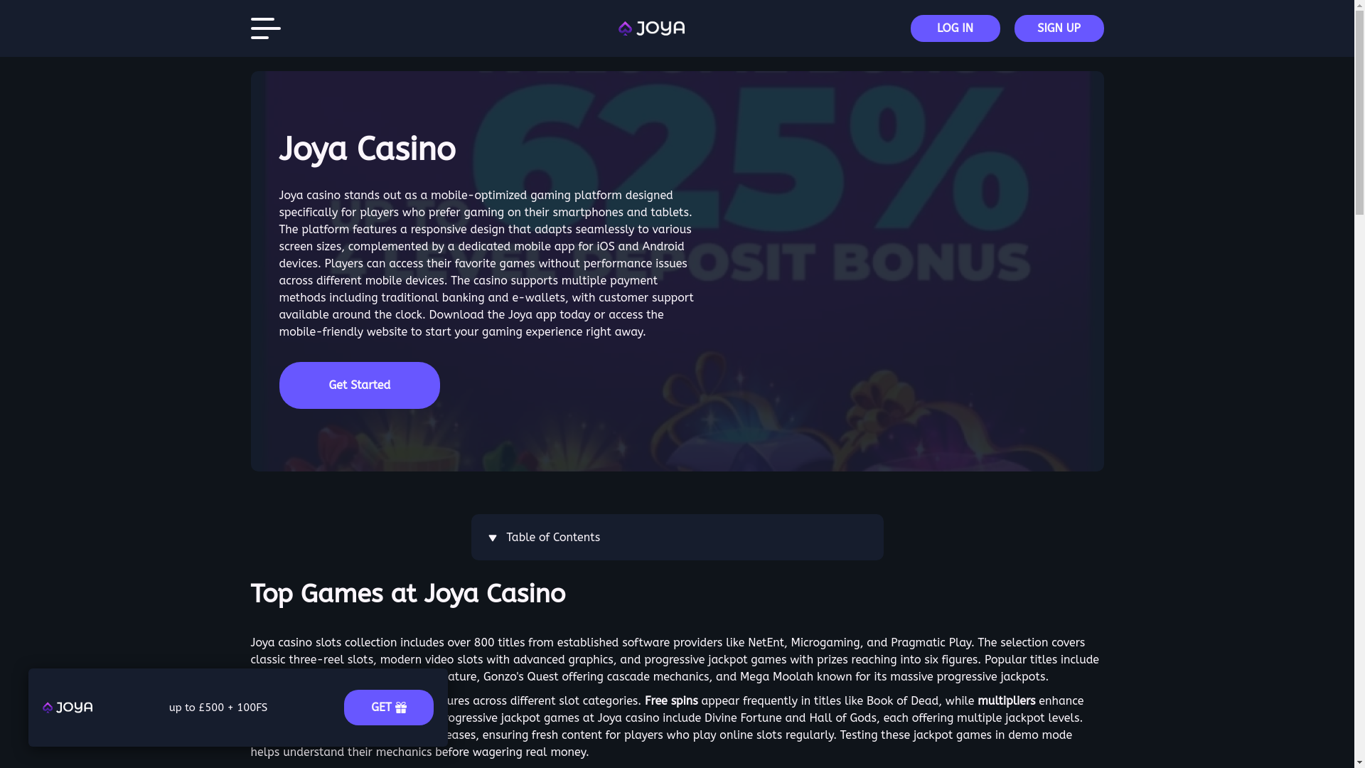 website screenshot of https://joyacasino-uk.com/