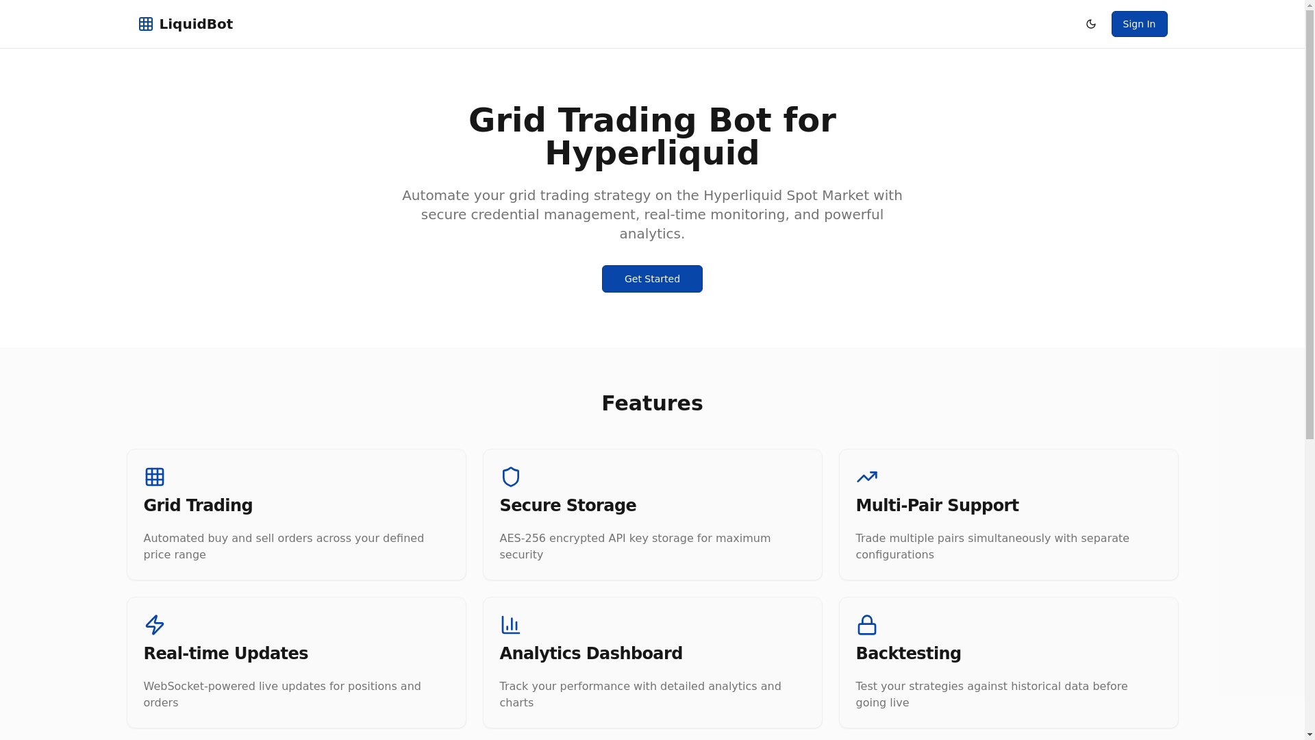 website screenshot of https://liquidbot.live/