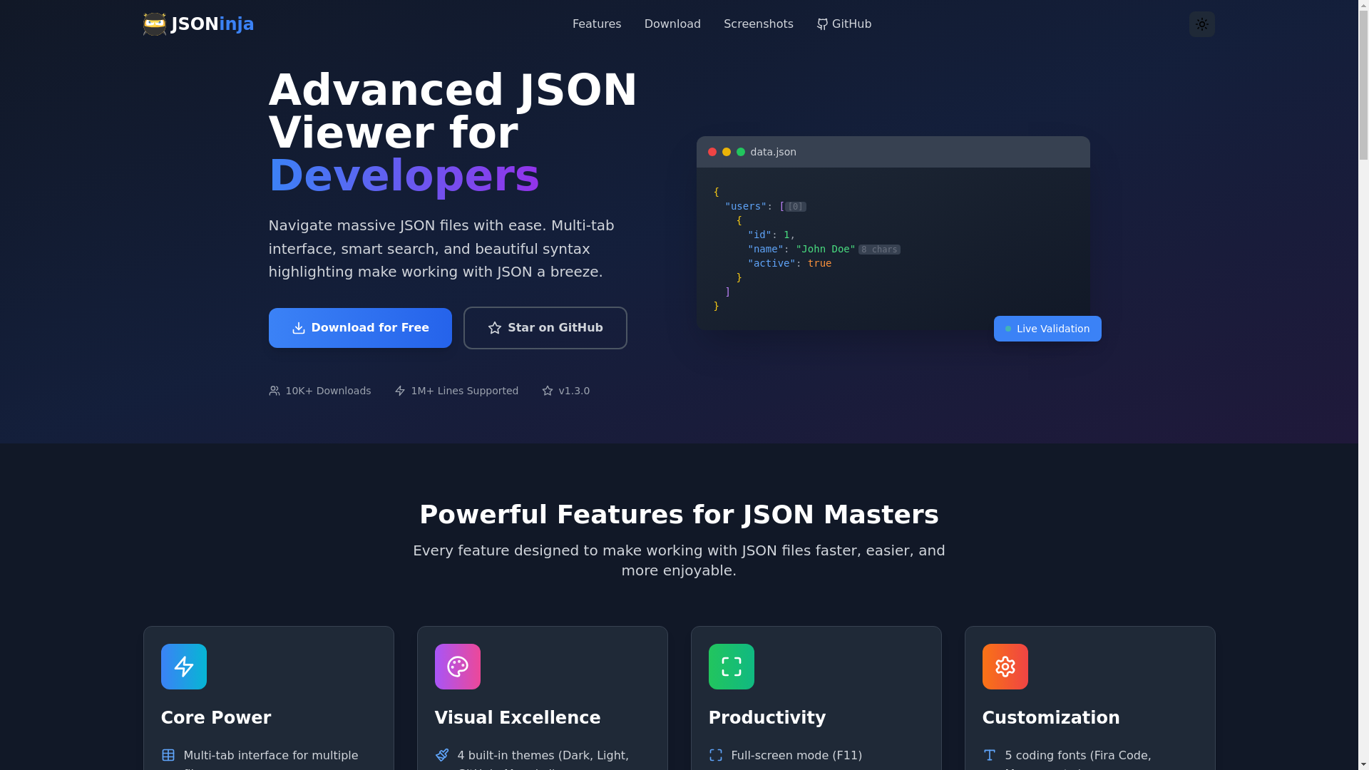 website screenshot of https://jsoninja-website.pages.dev/