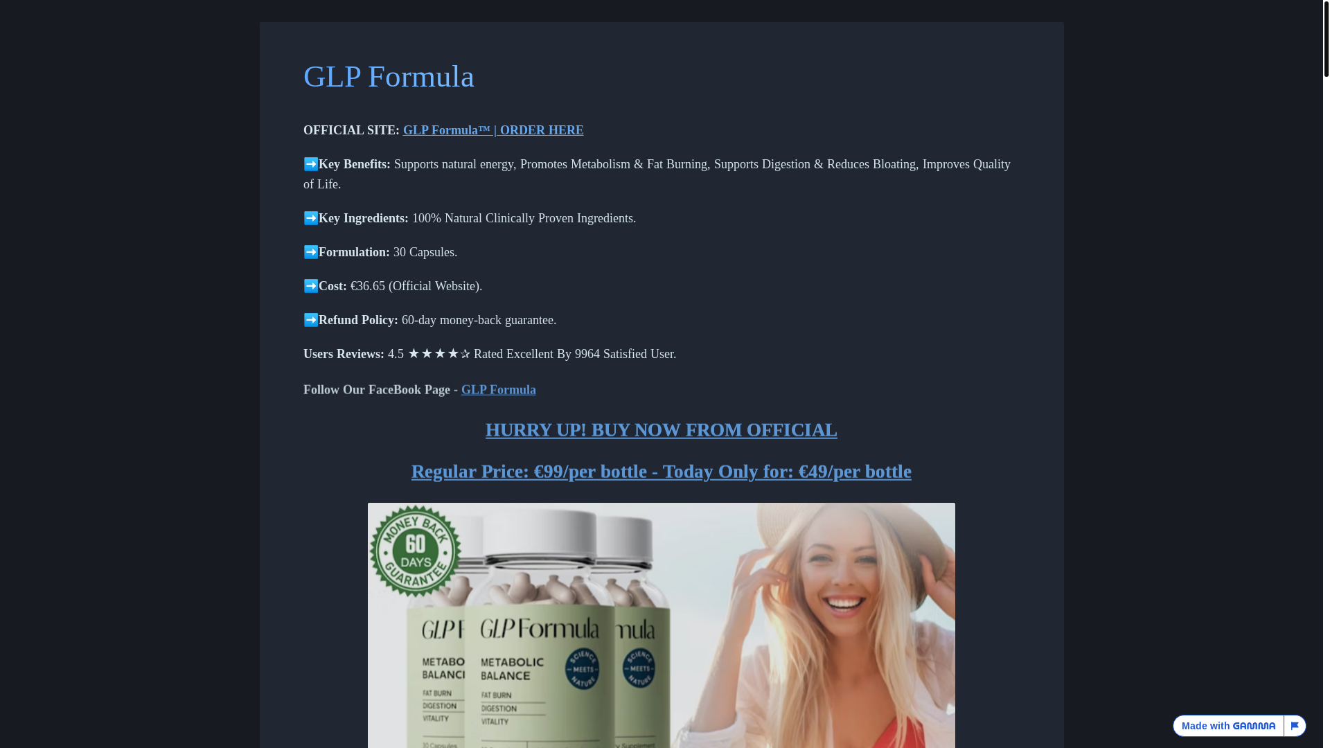 website screenshot of https://untitled-8l52rmq.gamma.site/glp-formula