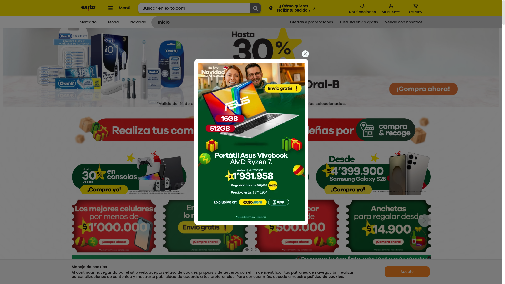 website screenshot of https://www.exito.com/