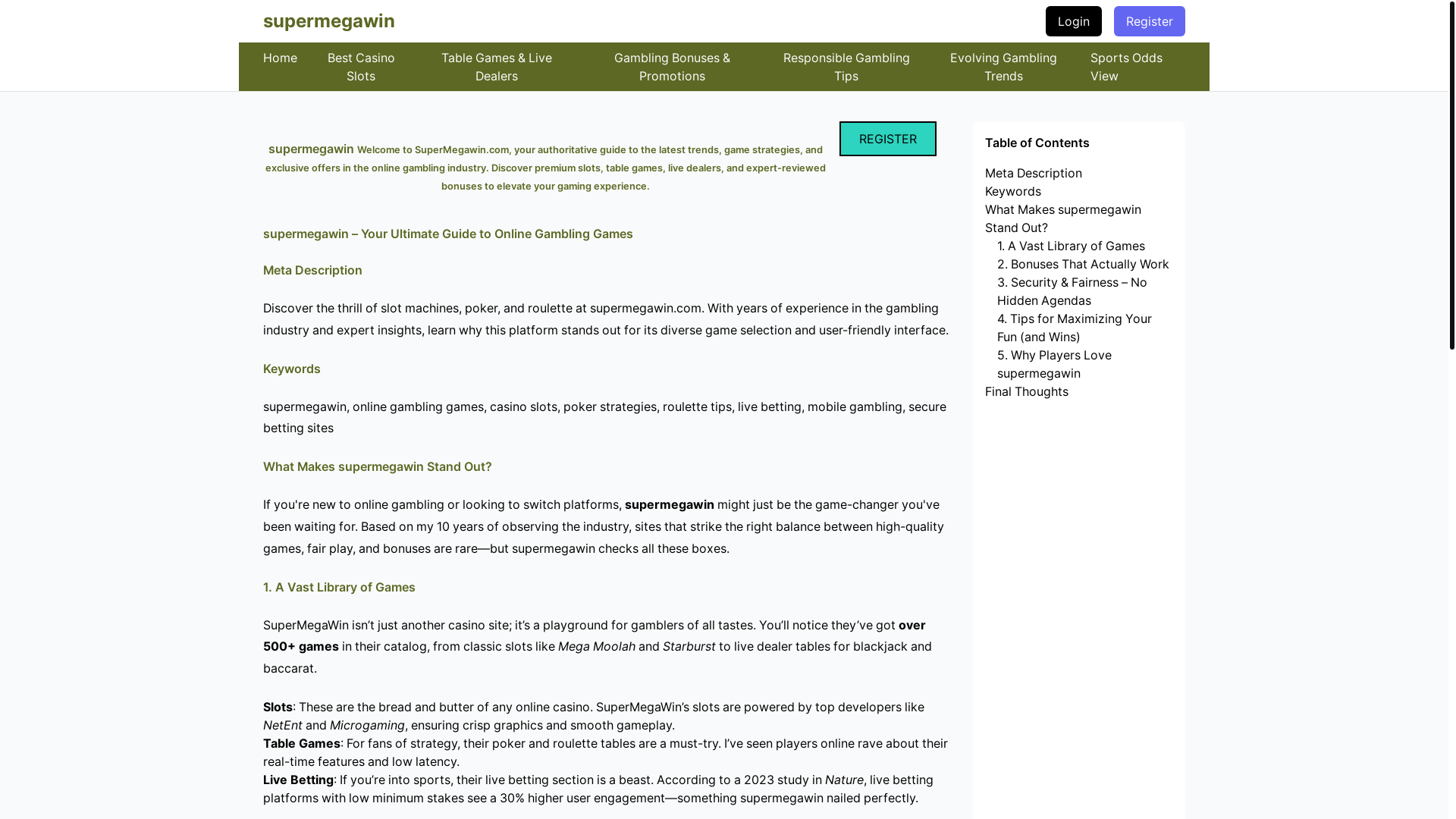 website screenshot of https://supermegawin1.xyz/