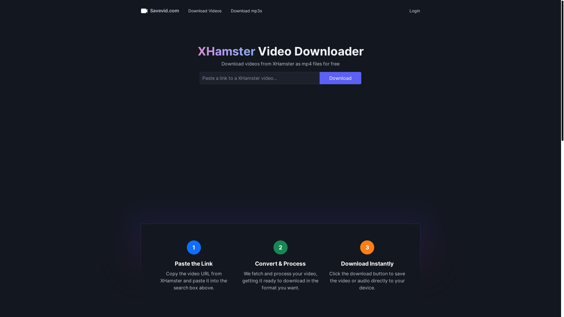 website screenshot of https://savevid.com/xhamster