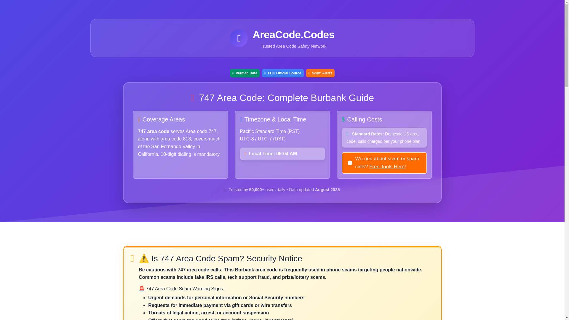 website screenshot of https://747-area-code.pages.dev/