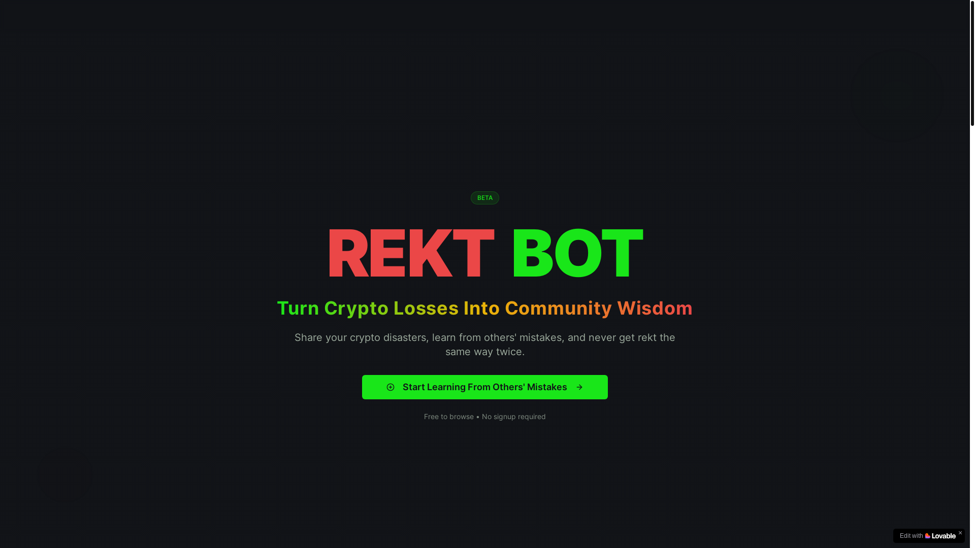 website screenshot of https://rektbot.live/