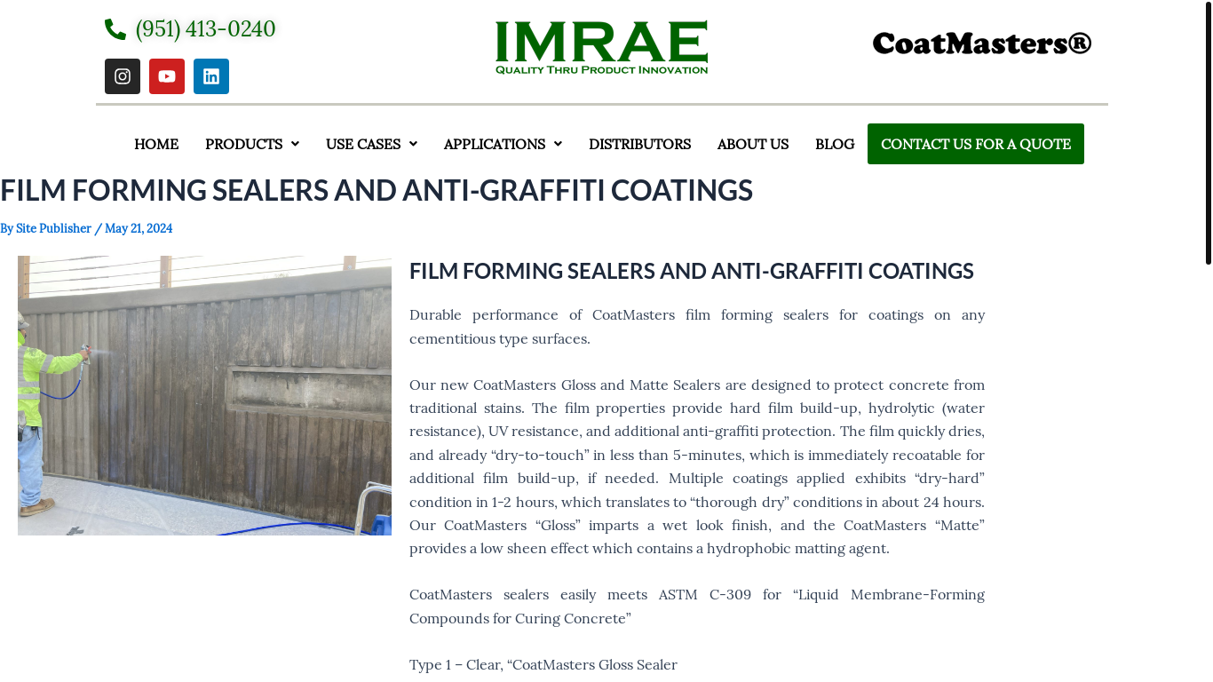 website screenshot of https://imrae.com/film-forming-sealers-and-anti-graffiti-coatings/
