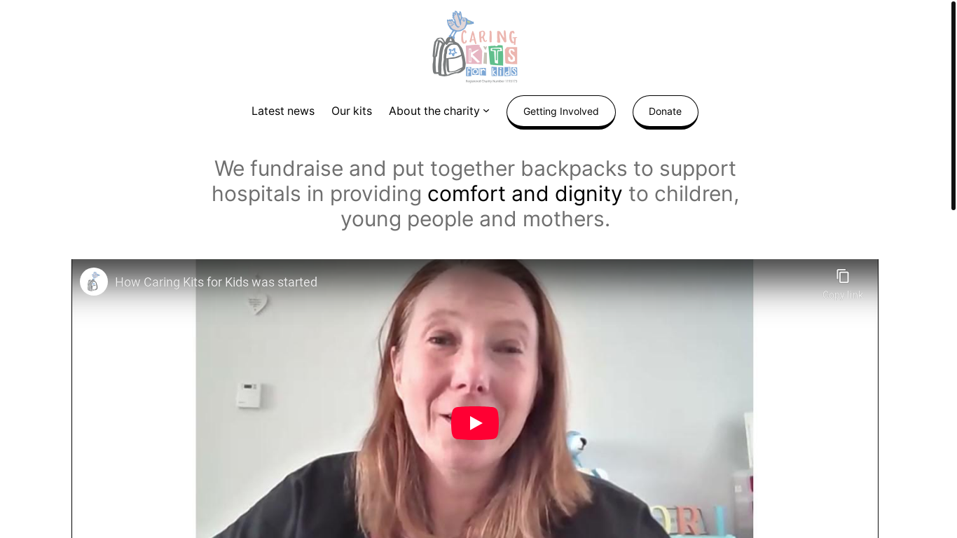 website screenshot of https://caringkitsforkids.uk/