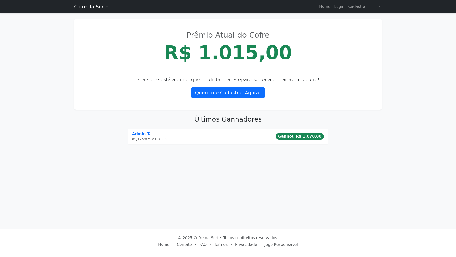 website screenshot of https://cofredasorte.com.br/