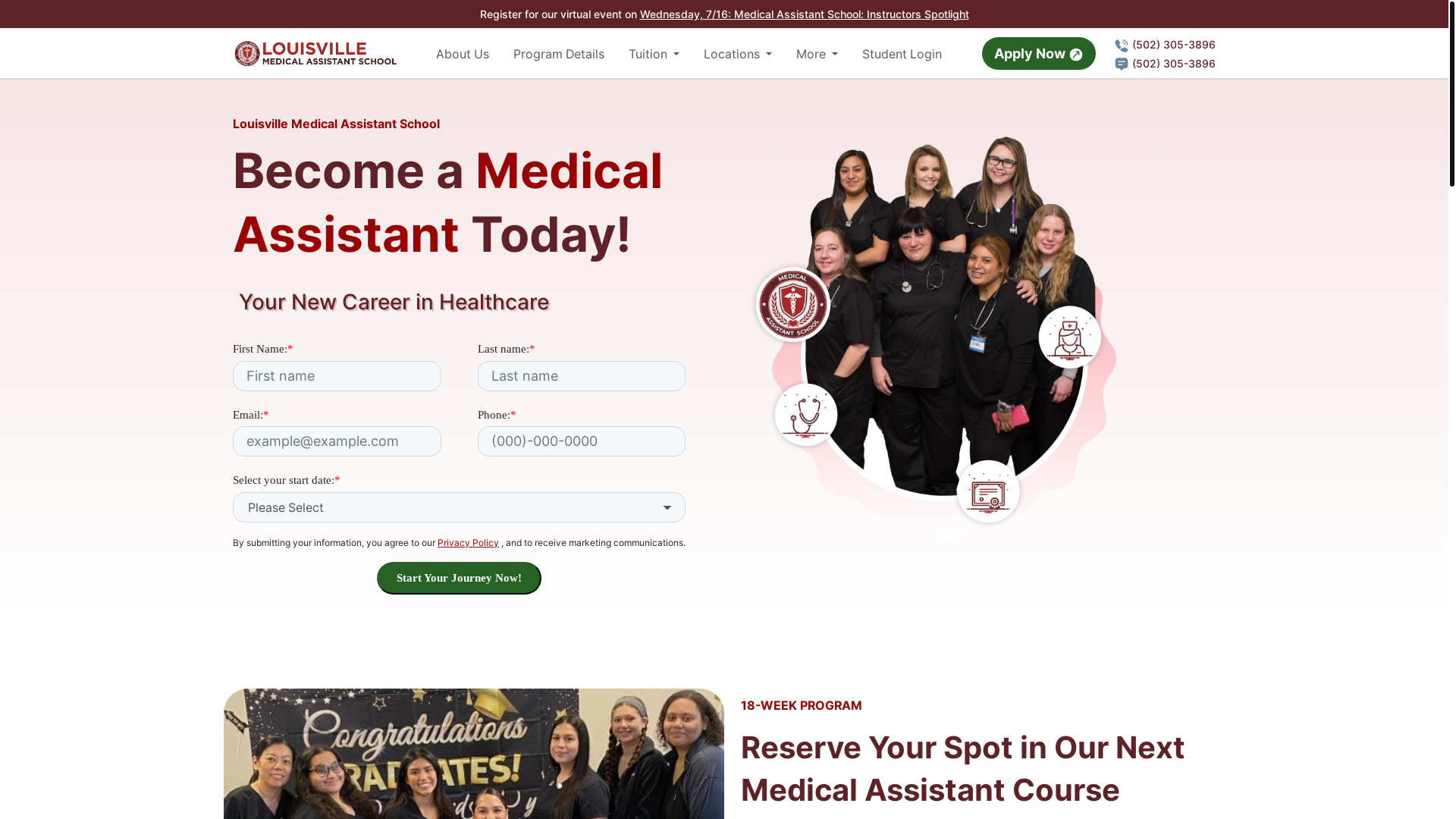 website screenshot of https://louisvillemedicalassistant.com/