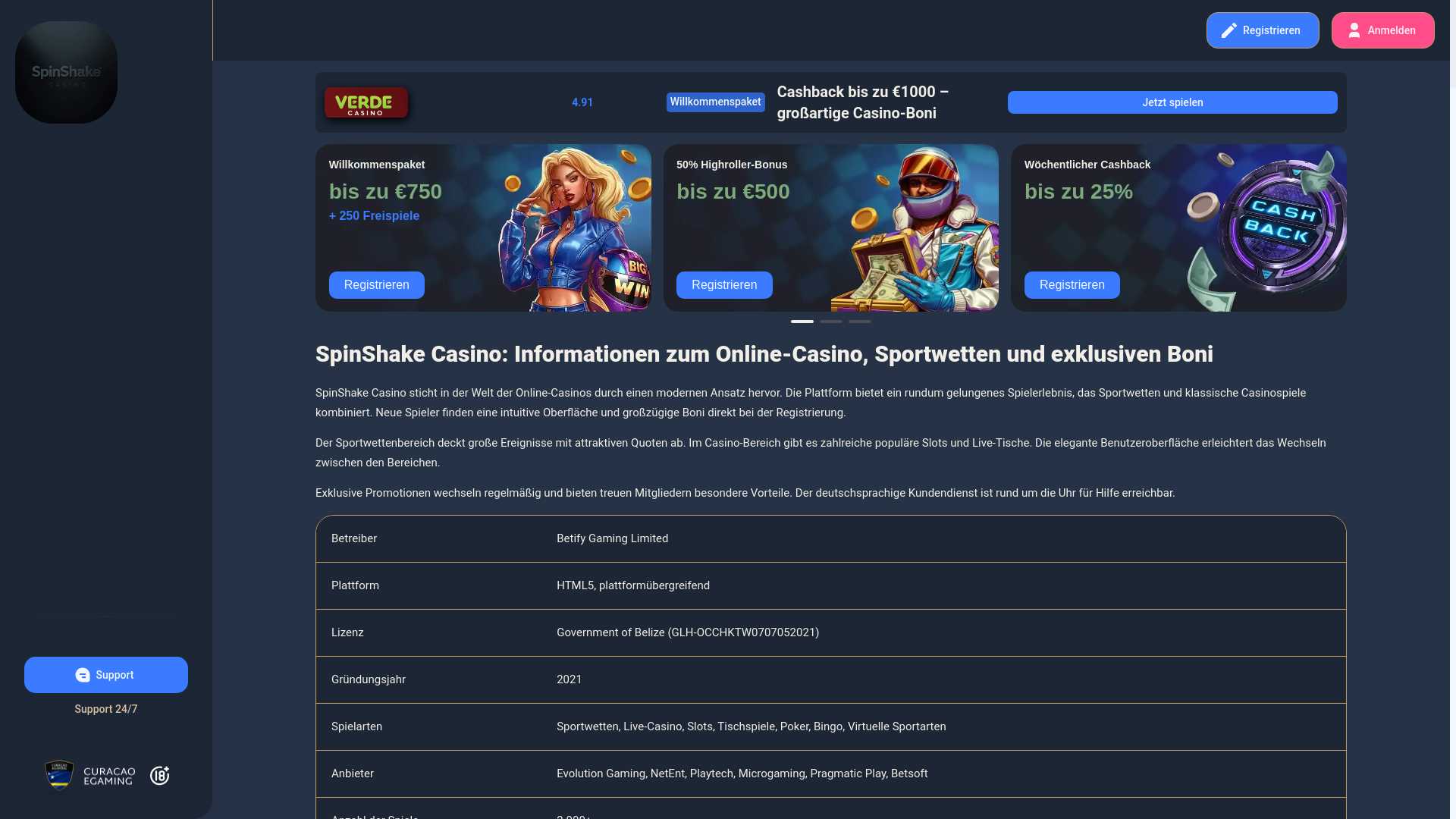 website screenshot of https://spinshakede.shop/
