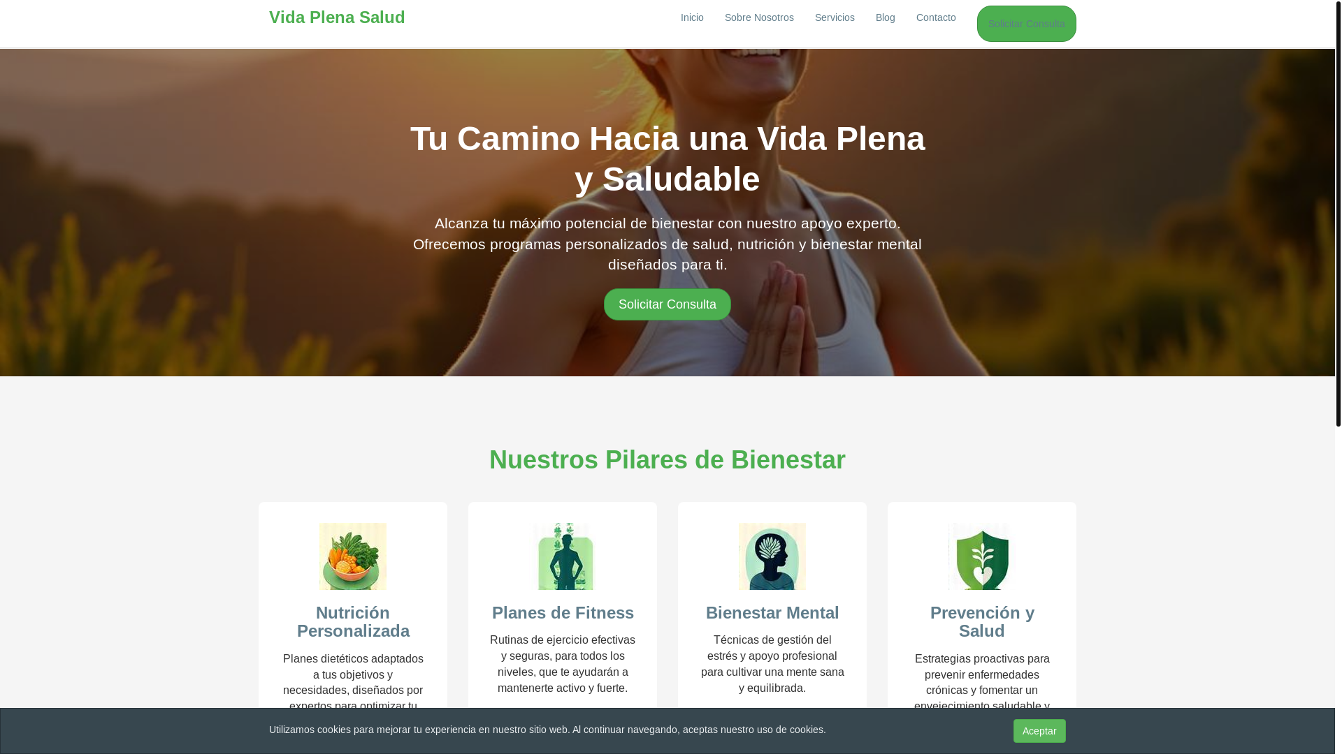 website screenshot of https://vidaplenasaludhub.info/