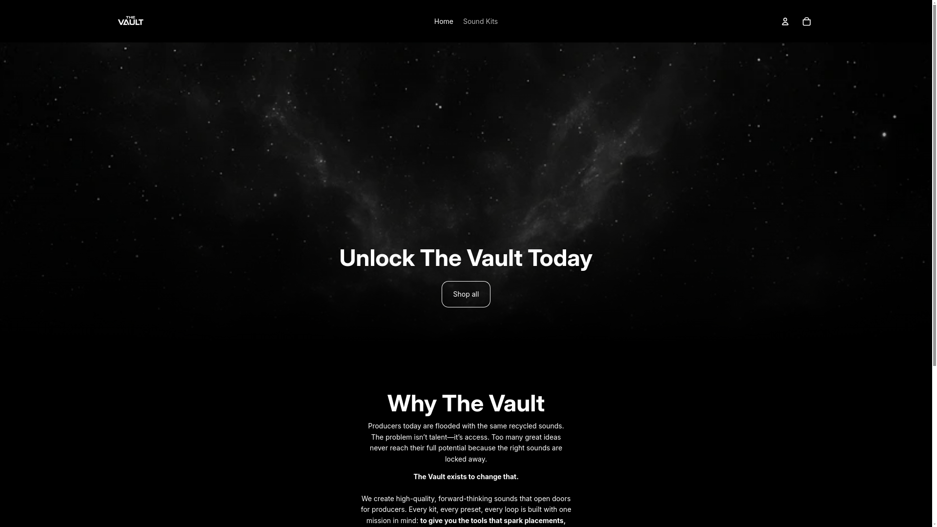 website screenshot of https://thevaultsupply.shop/