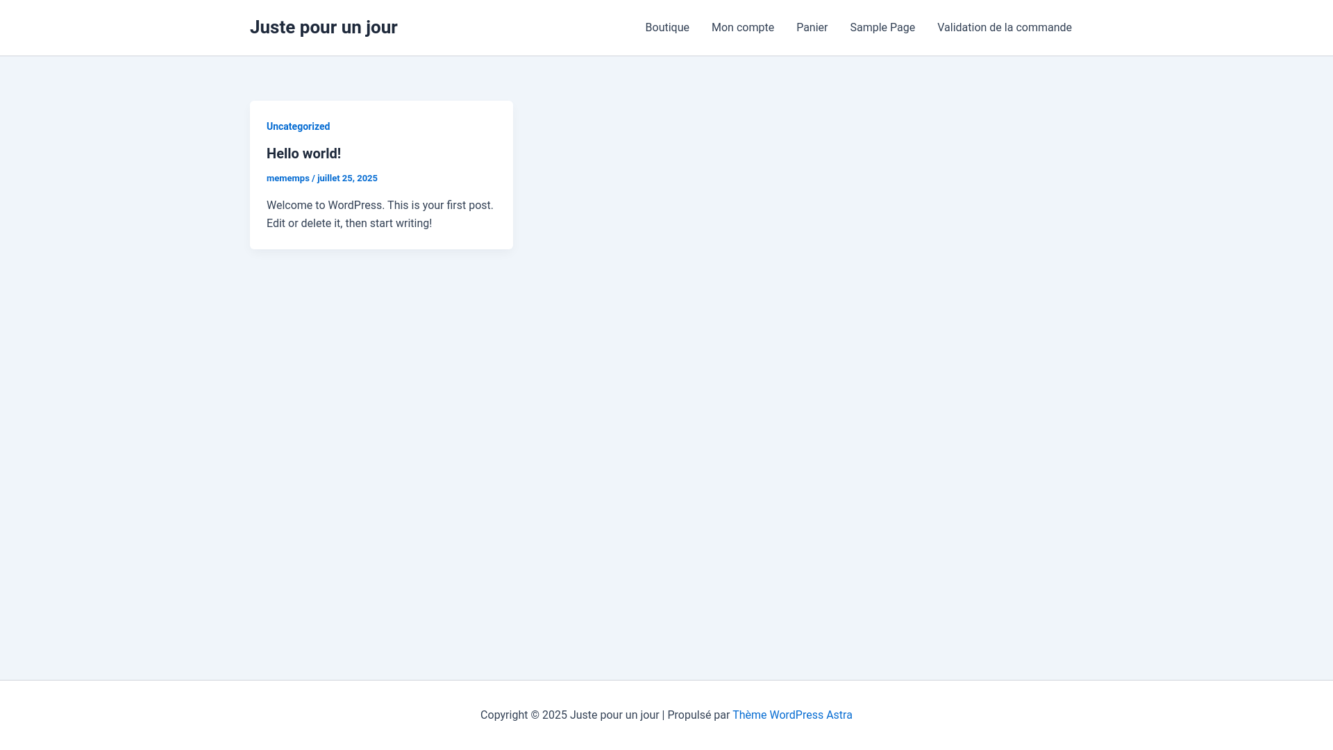 website screenshot of https://justepour1jour.fr/