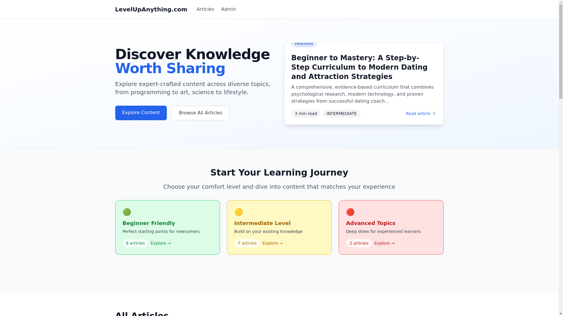 website screenshot of https://levelupanything.com/