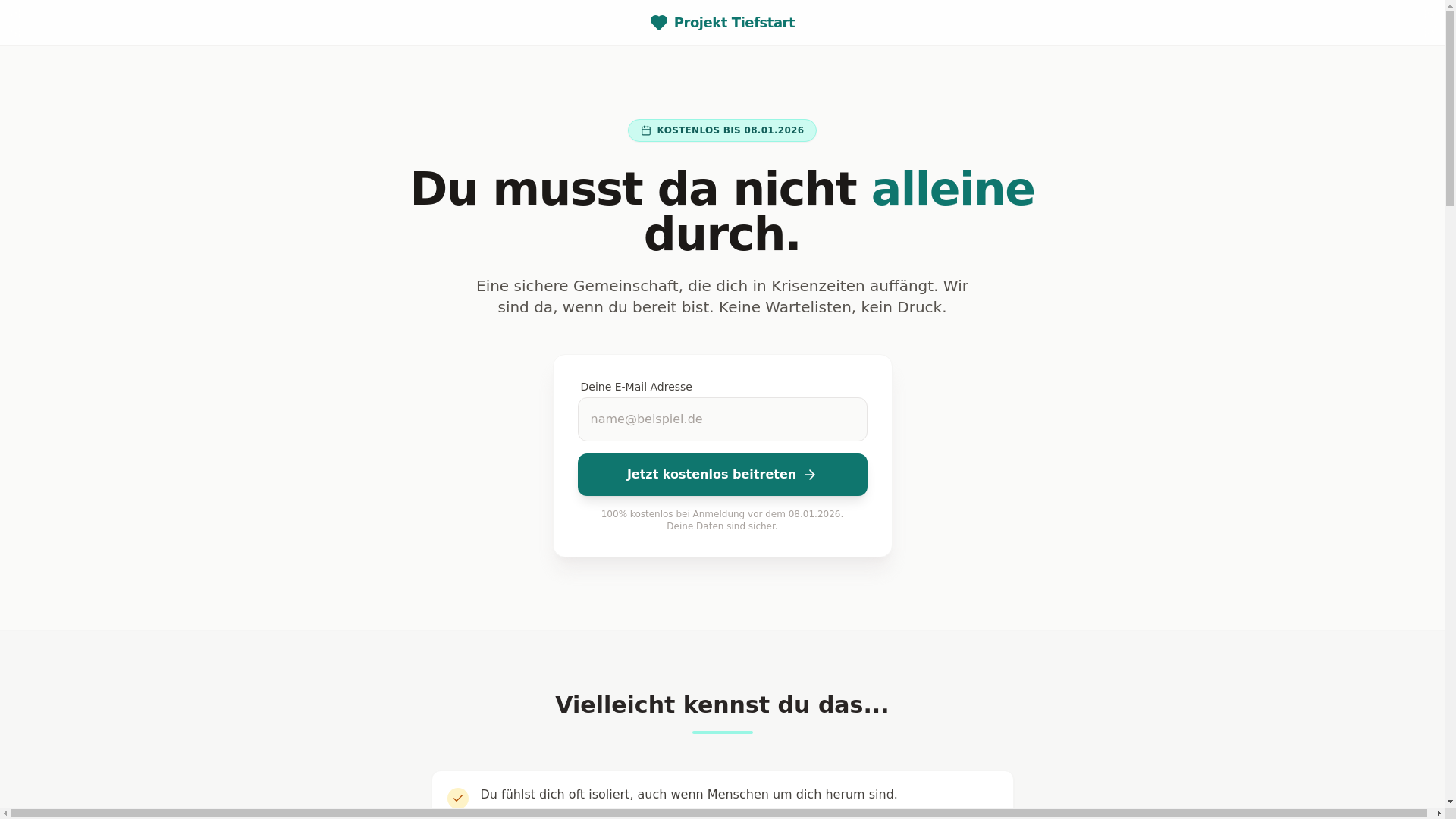 website screenshot of https://projekt-tiefstart.de/