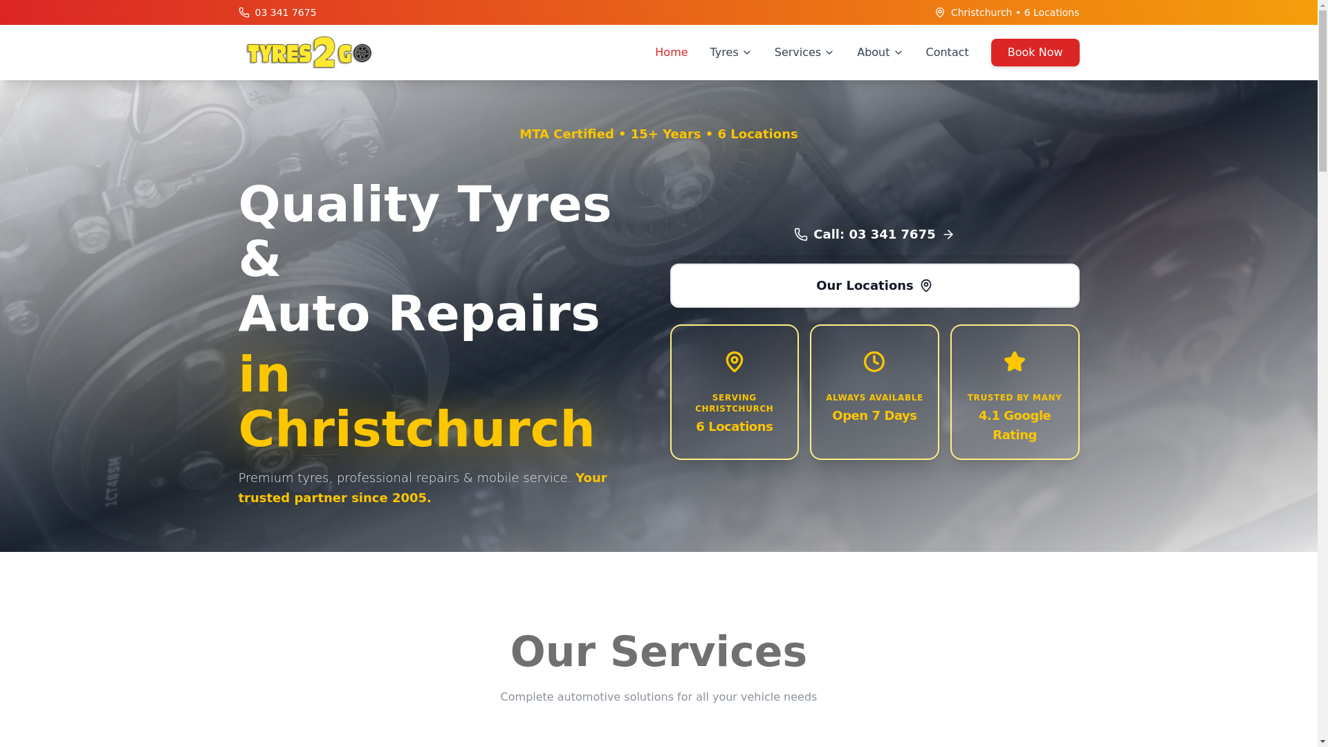 website screenshot of https://tyres2go-website.pages.dev/