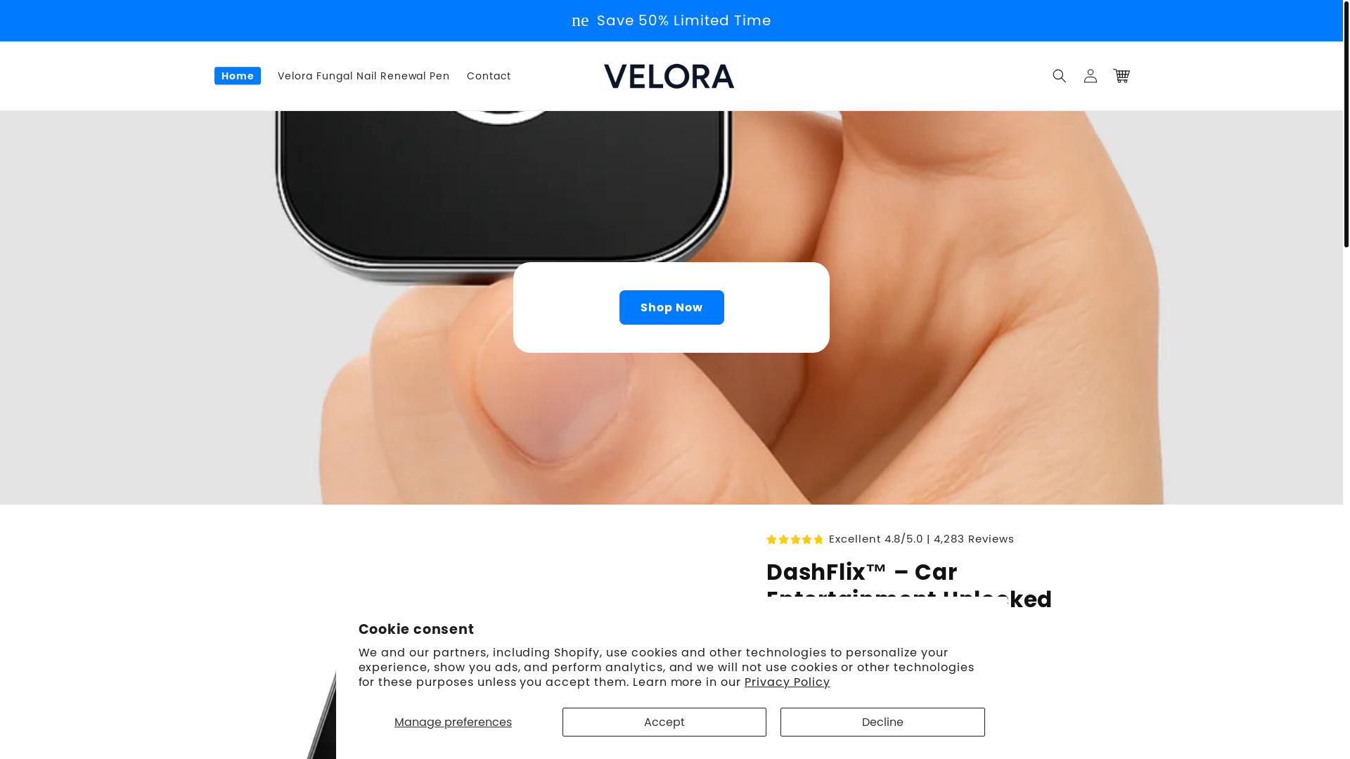 website screenshot of https://tryvelorashop.com/