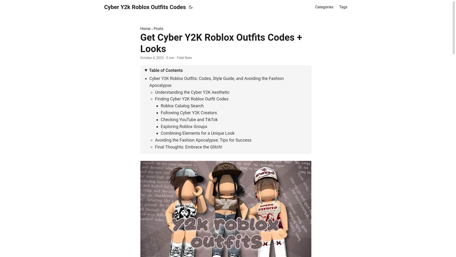 website screenshot of https://cyber-y2k-roblox-outfits-codes.pages.dev/