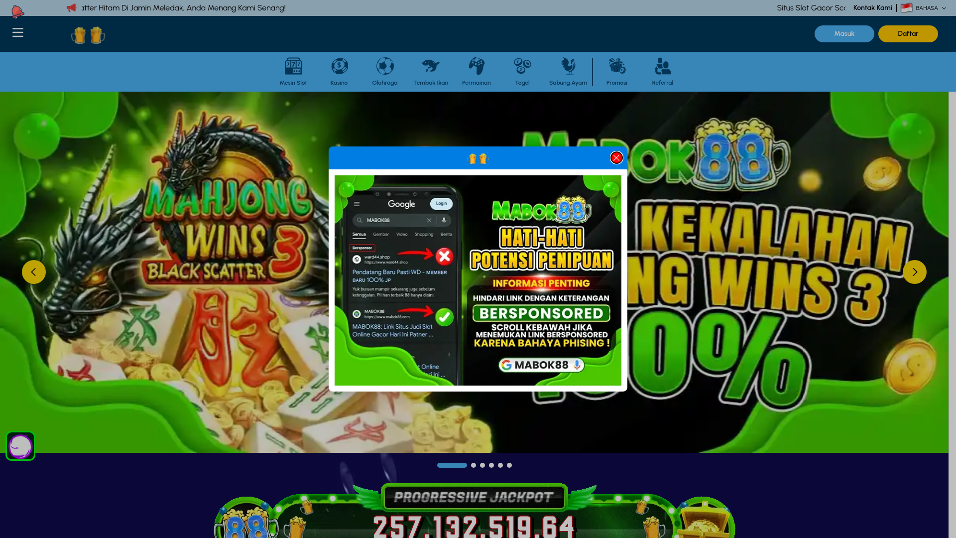 website screenshot of https://mabok88bo.com/