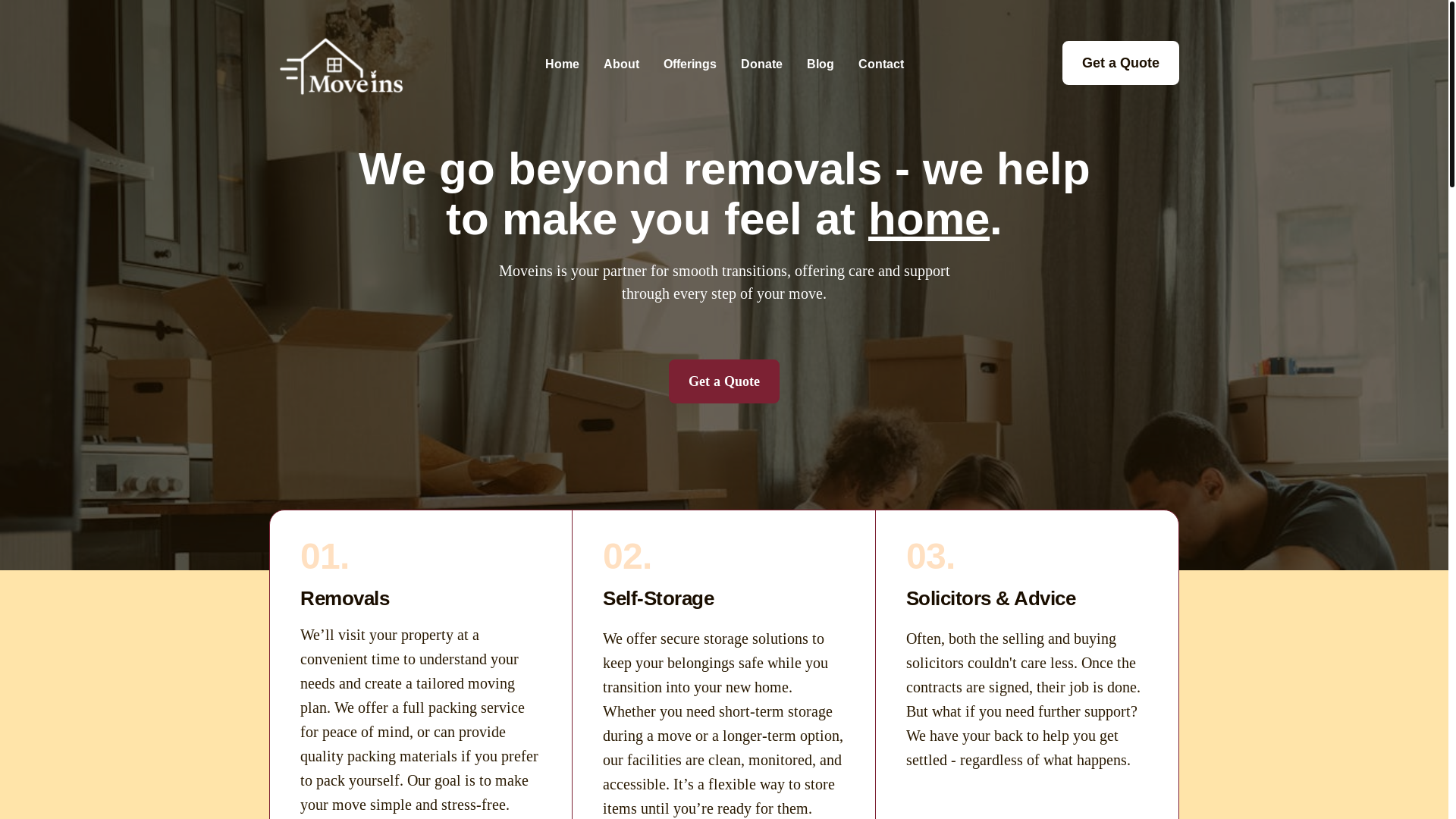 website screenshot of https://moveins.co.uk/