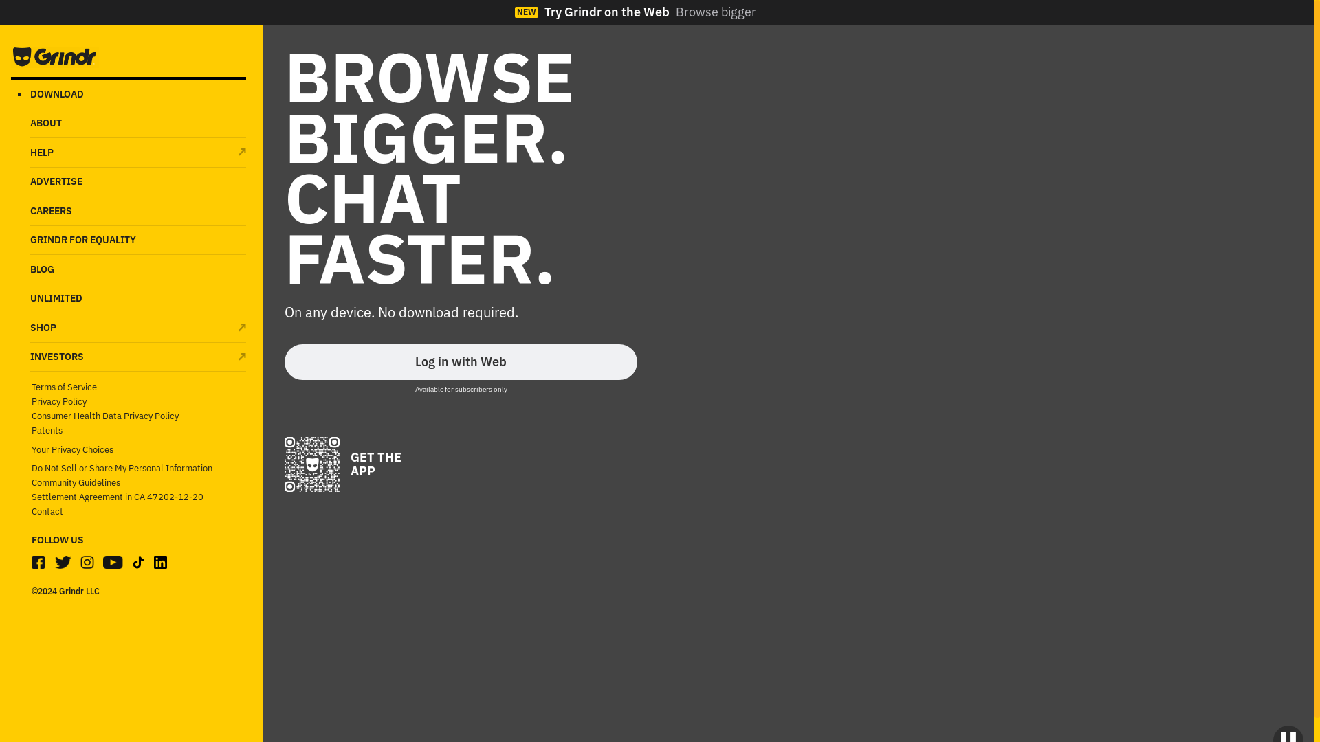 website screenshot of https://grindr.com/