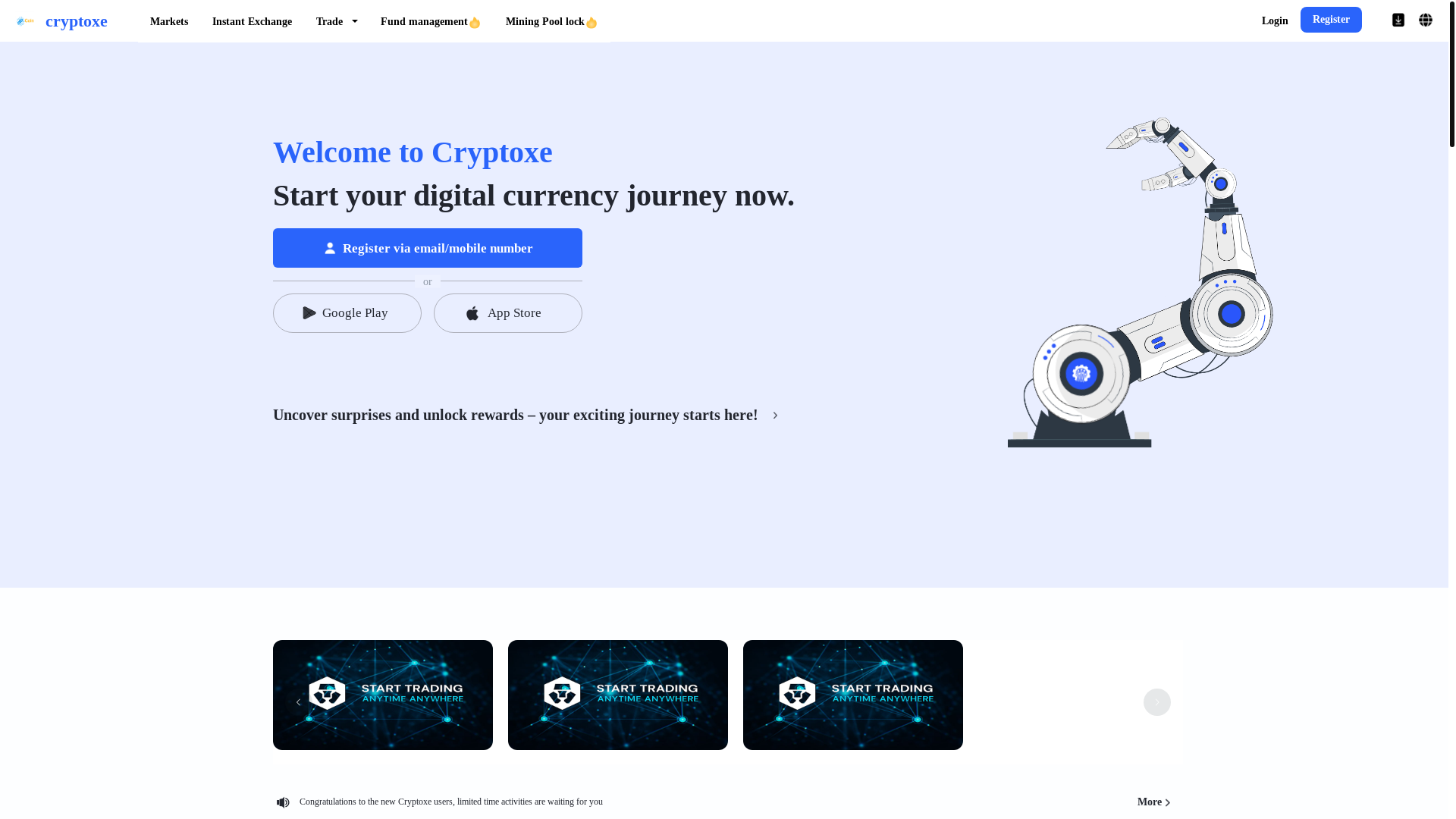 website screenshot of https://coincxe.com/