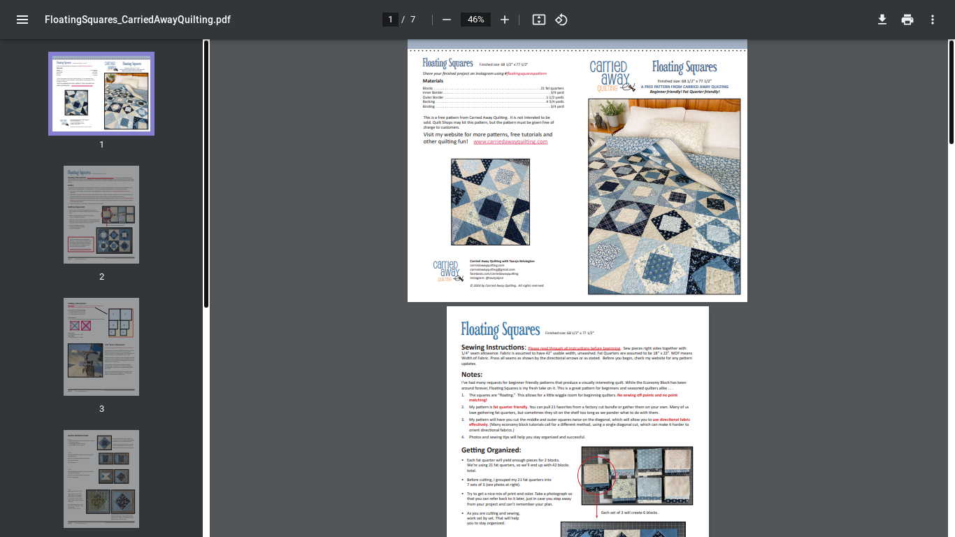 website screenshot of https://carriedawayquilting.com/wp-content/uploads/2024/03/FloatingSquares_CarriedAwayQuilting.pdf