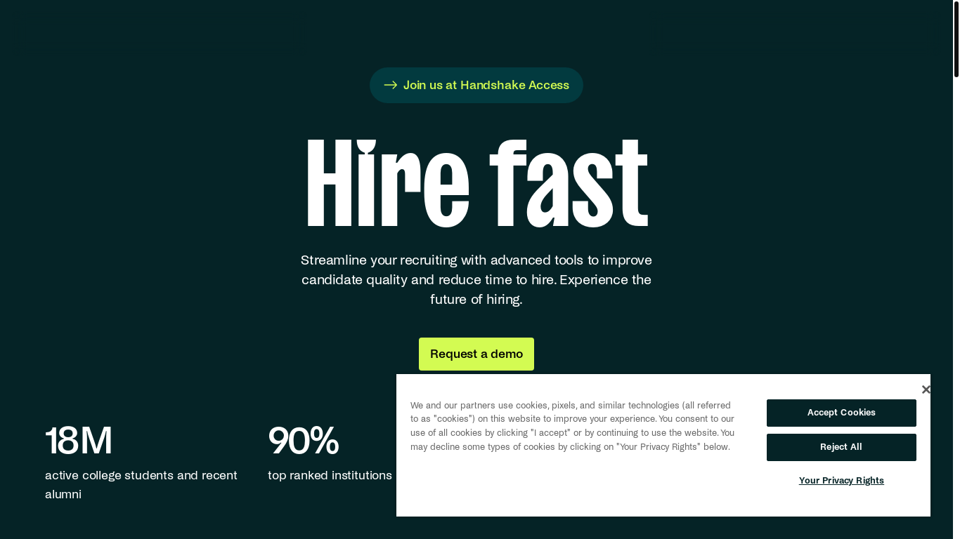 website screenshot of https://joinhandshake.com/