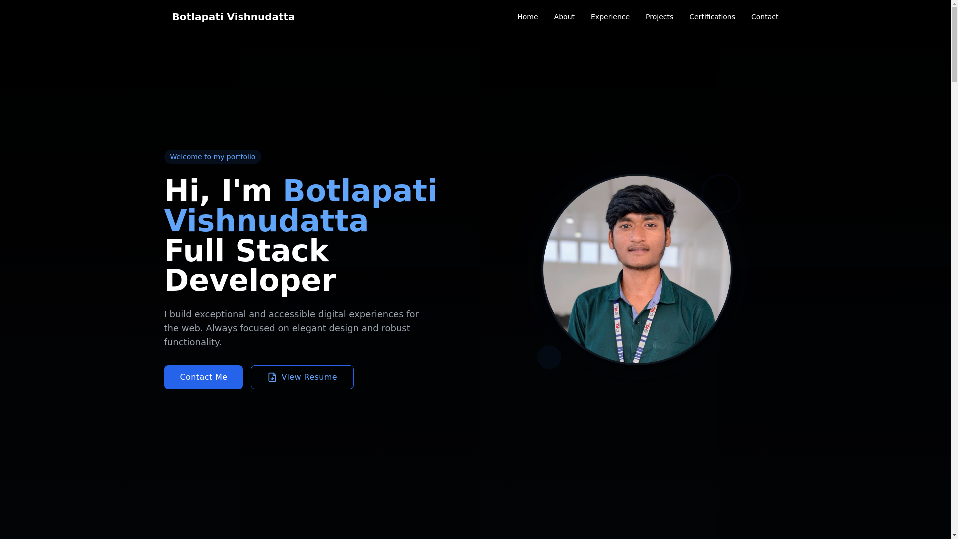 website screenshot of https://vishnudatta.me/
