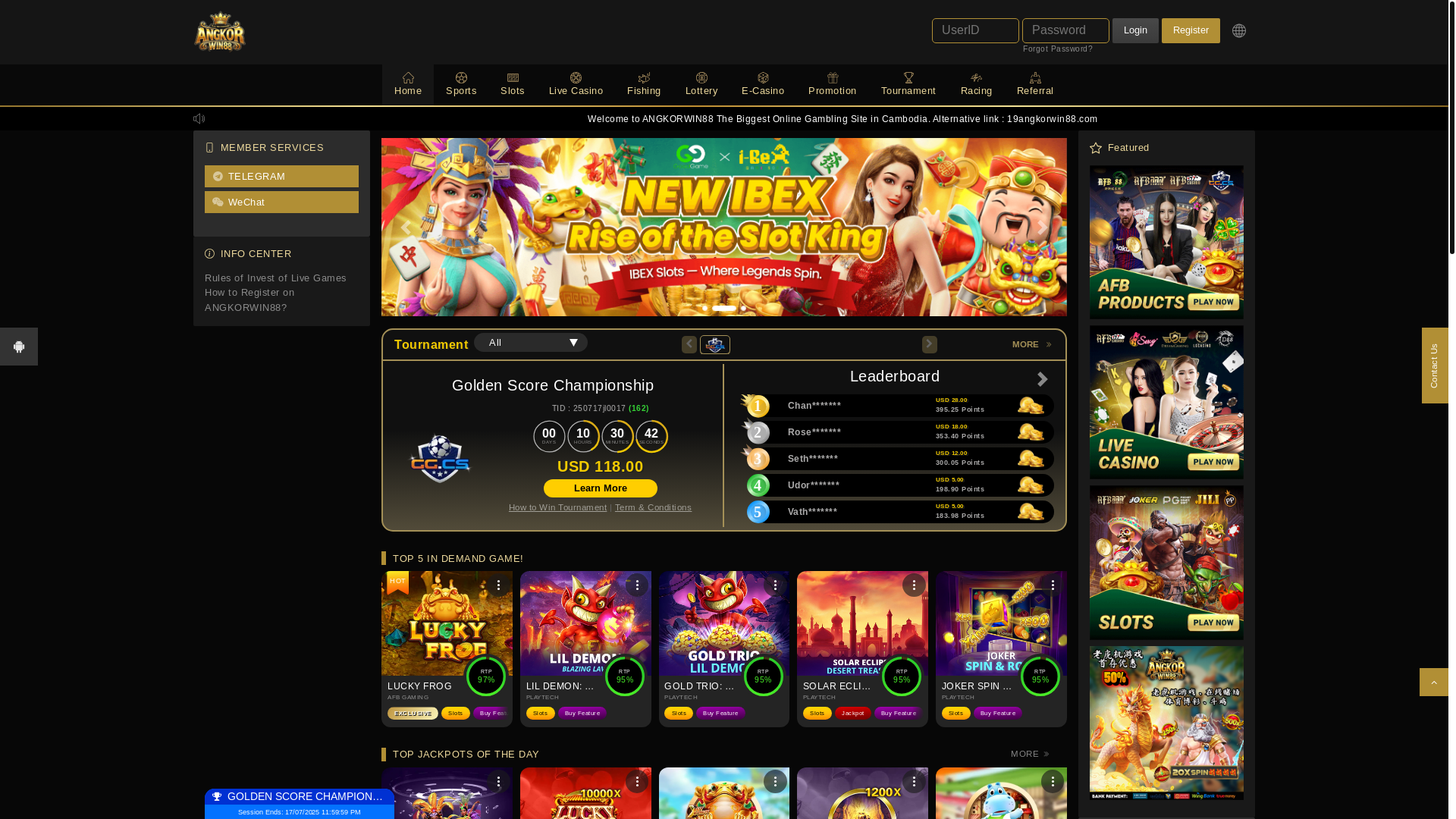 website screenshot of https://22angkorwin88.com/