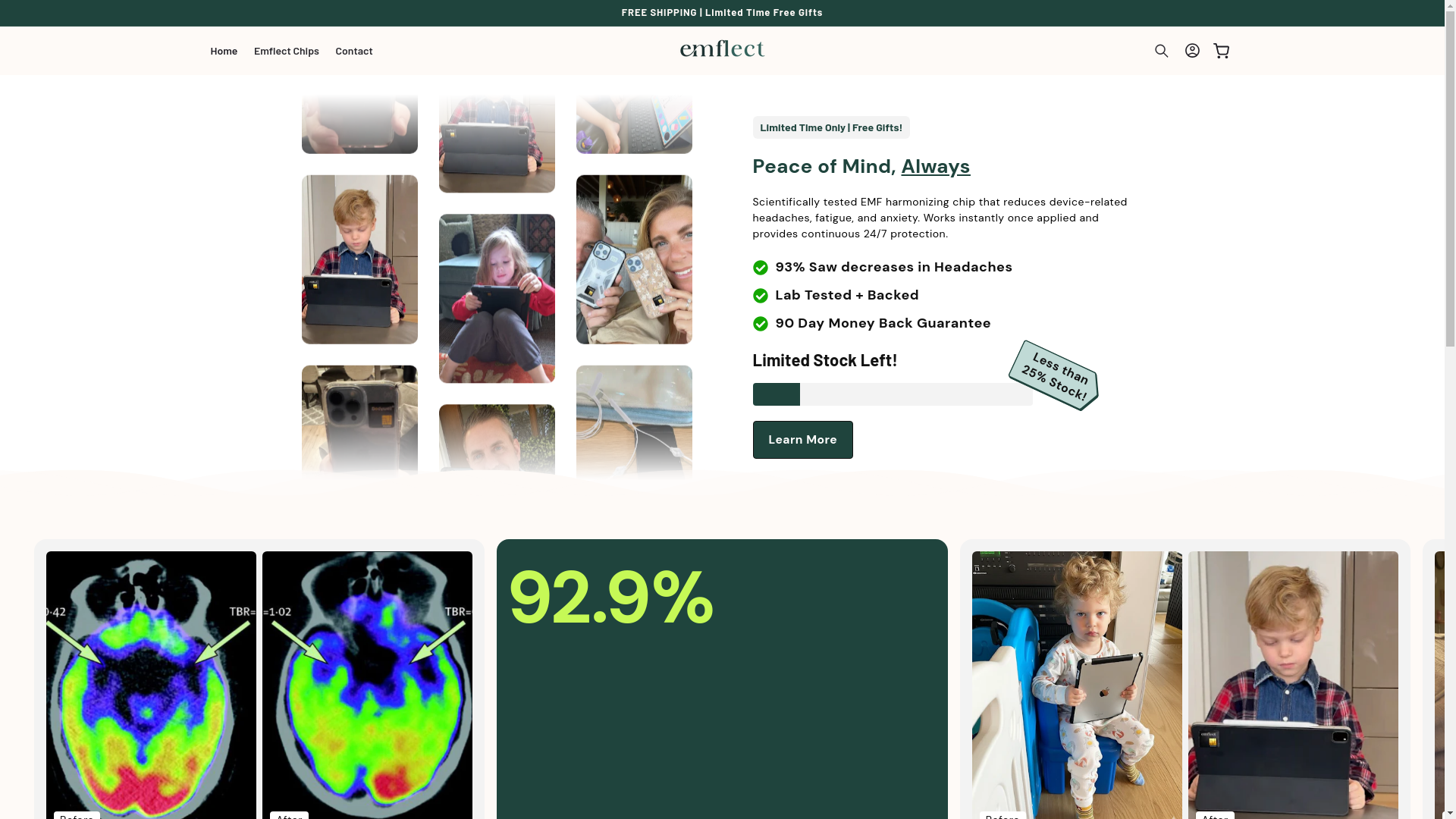 website screenshot of https://emflect.com/