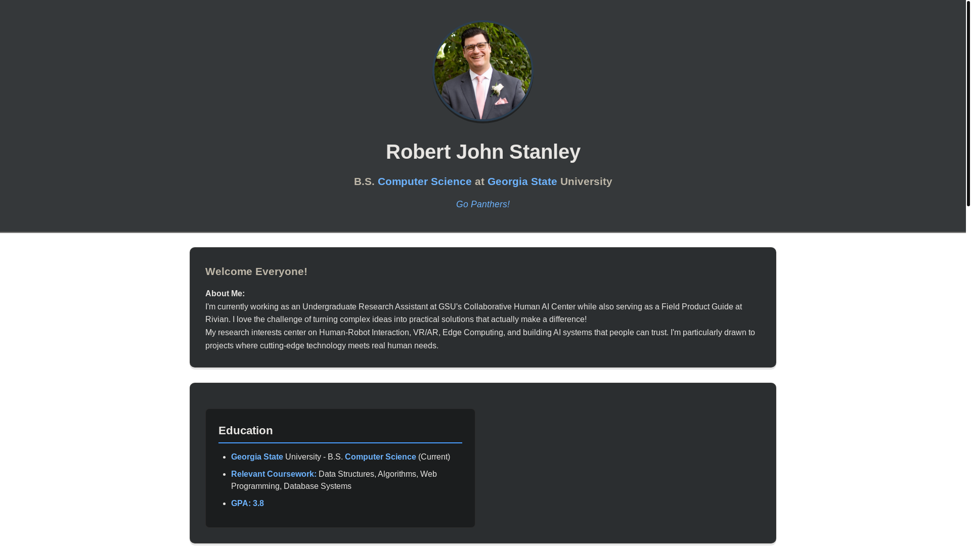 website screenshot of https://robertstanley.dev/