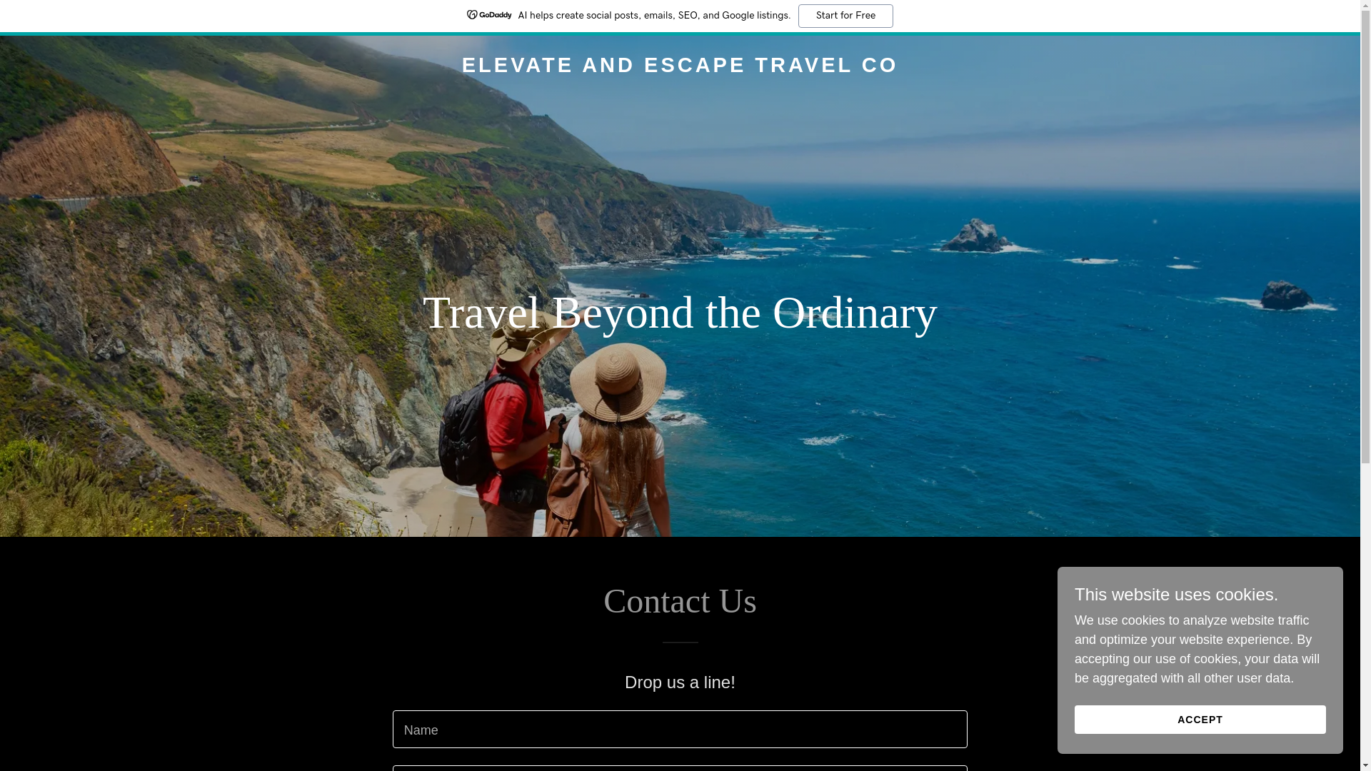 website screenshot of https://elevateandescapetravel.com/