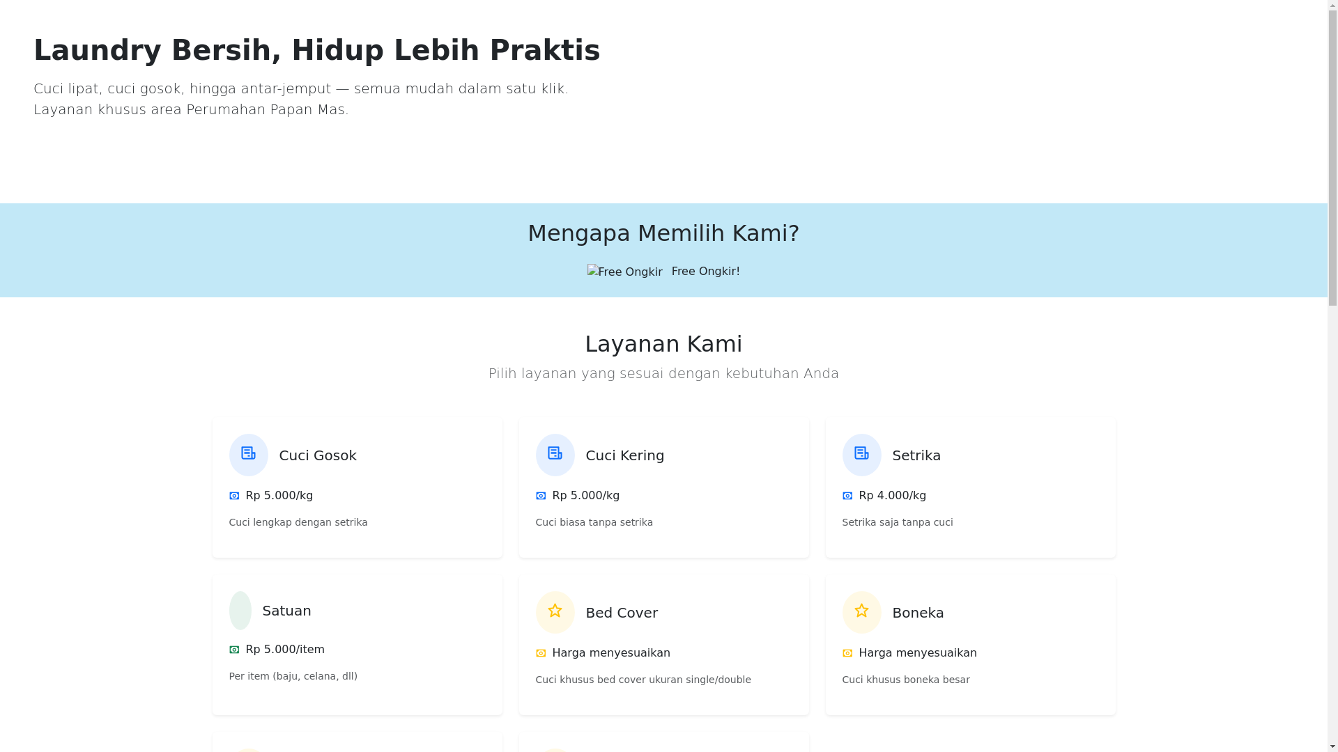 website screenshot of https://rabbanilaundry.my.id/