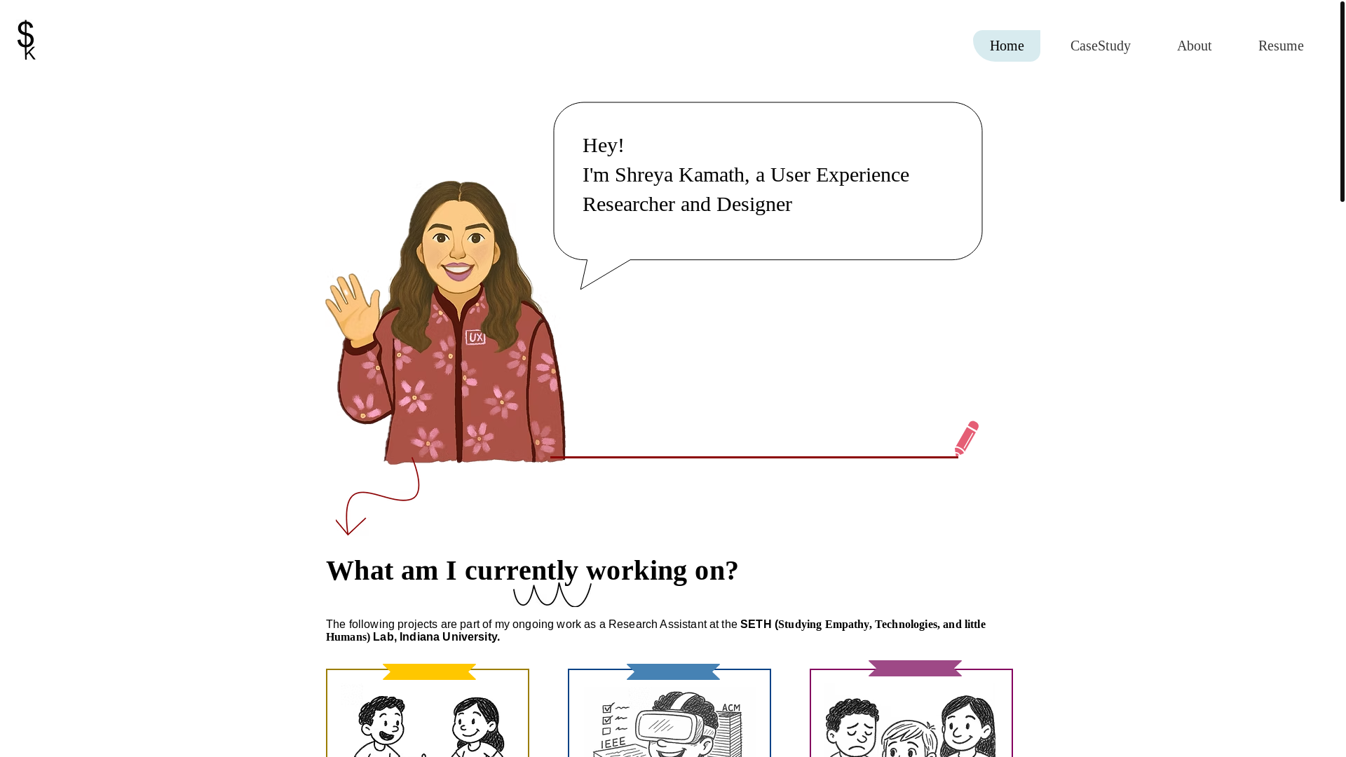 website screenshot of https://shreyakamath.com/