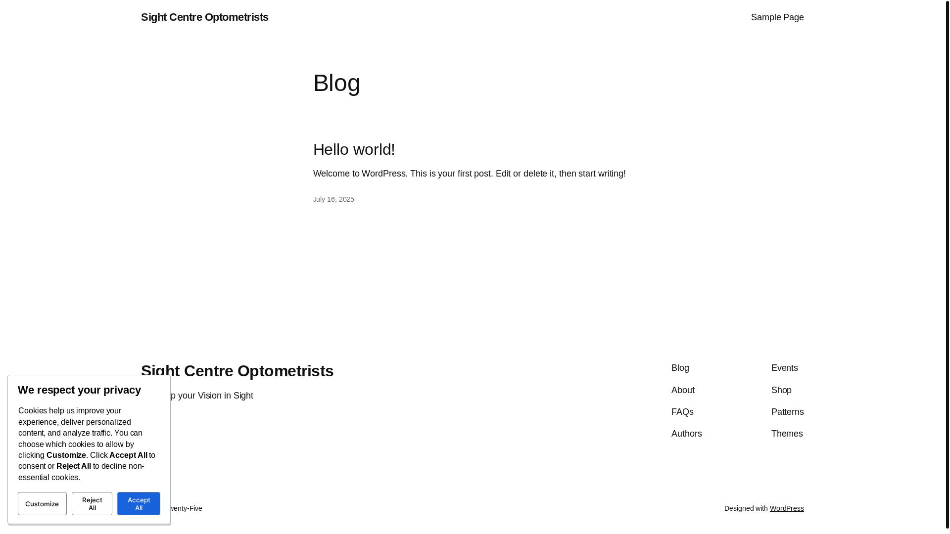 website screenshot of https://sightcentreoptometrists.co.za/