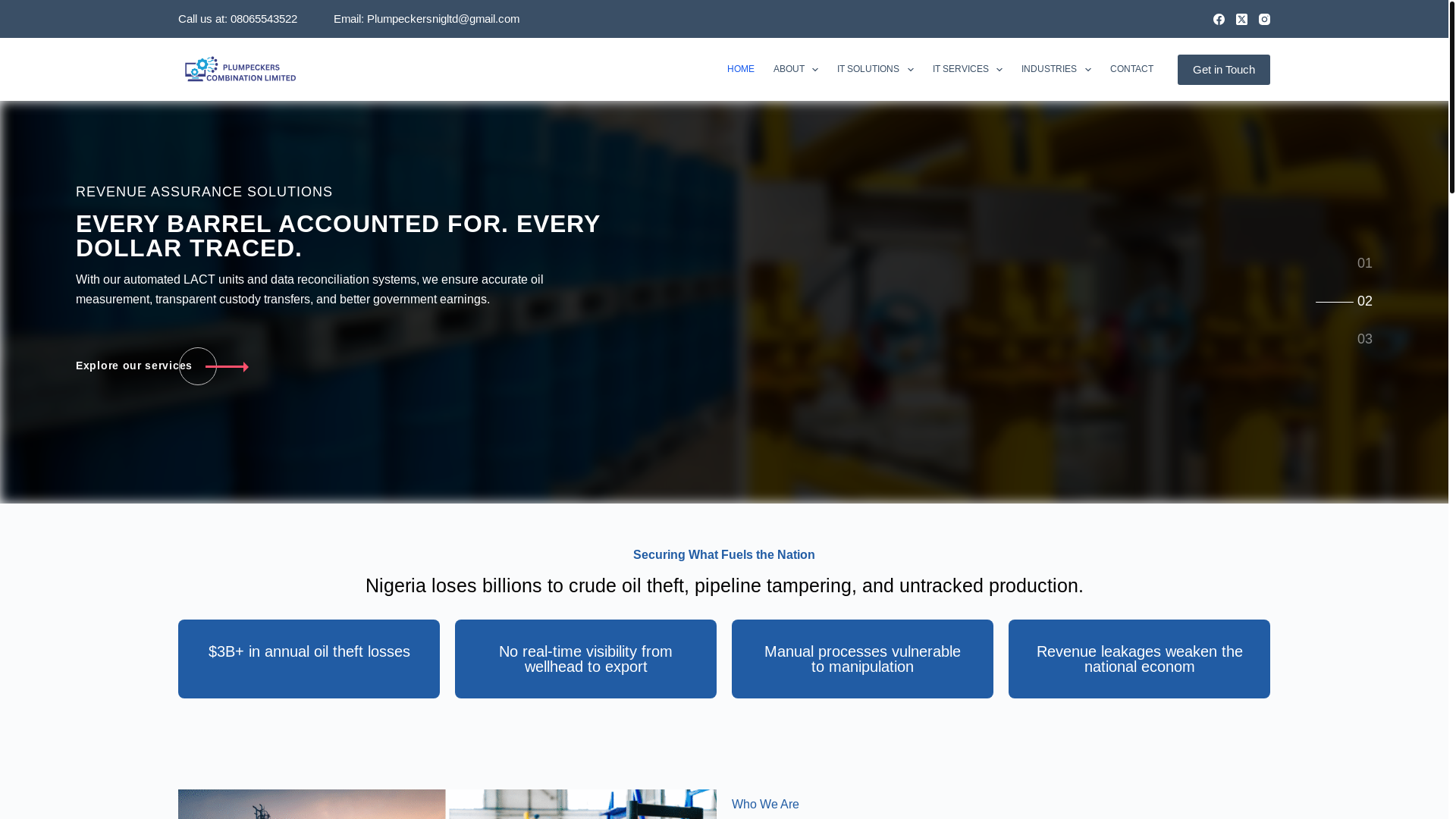 website screenshot of https://plumpeckerscombinationlimited.com/