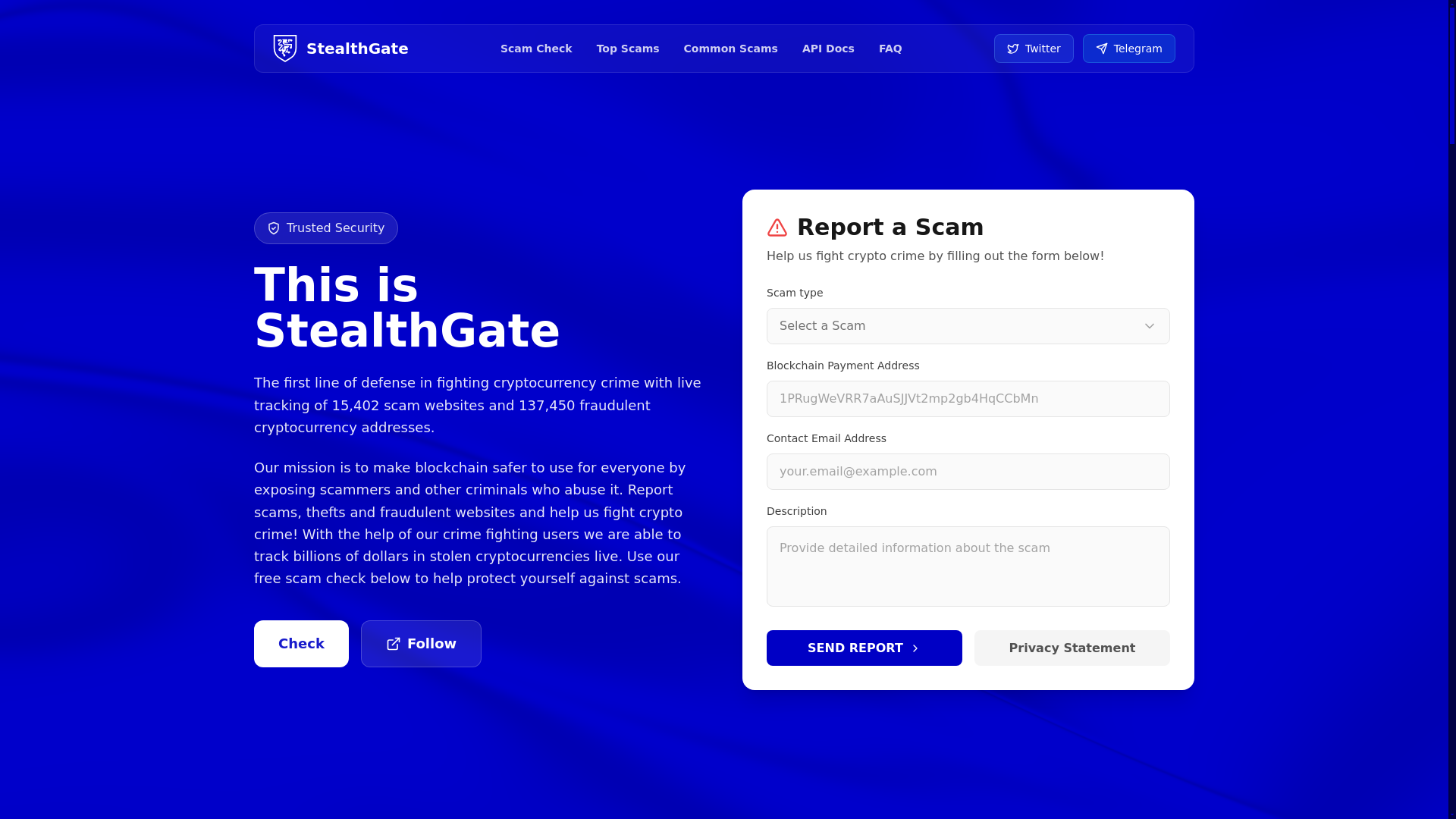 website screenshot of https://stealthgates.com/