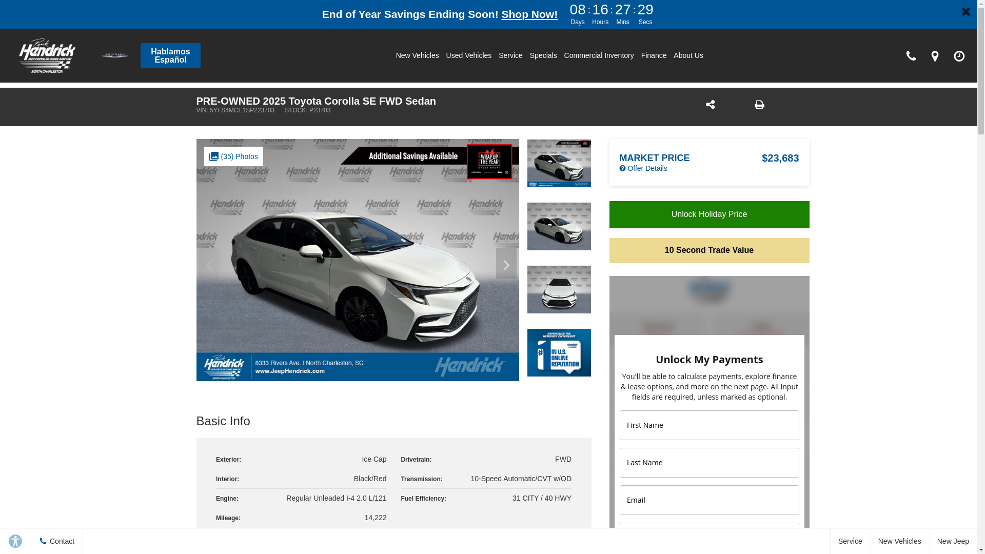 website screenshot of https://www.jeephendrick.com/inventory/used-2025-toyota-corolla-se-fwd-sedan-5yfs4mce1sp223703/