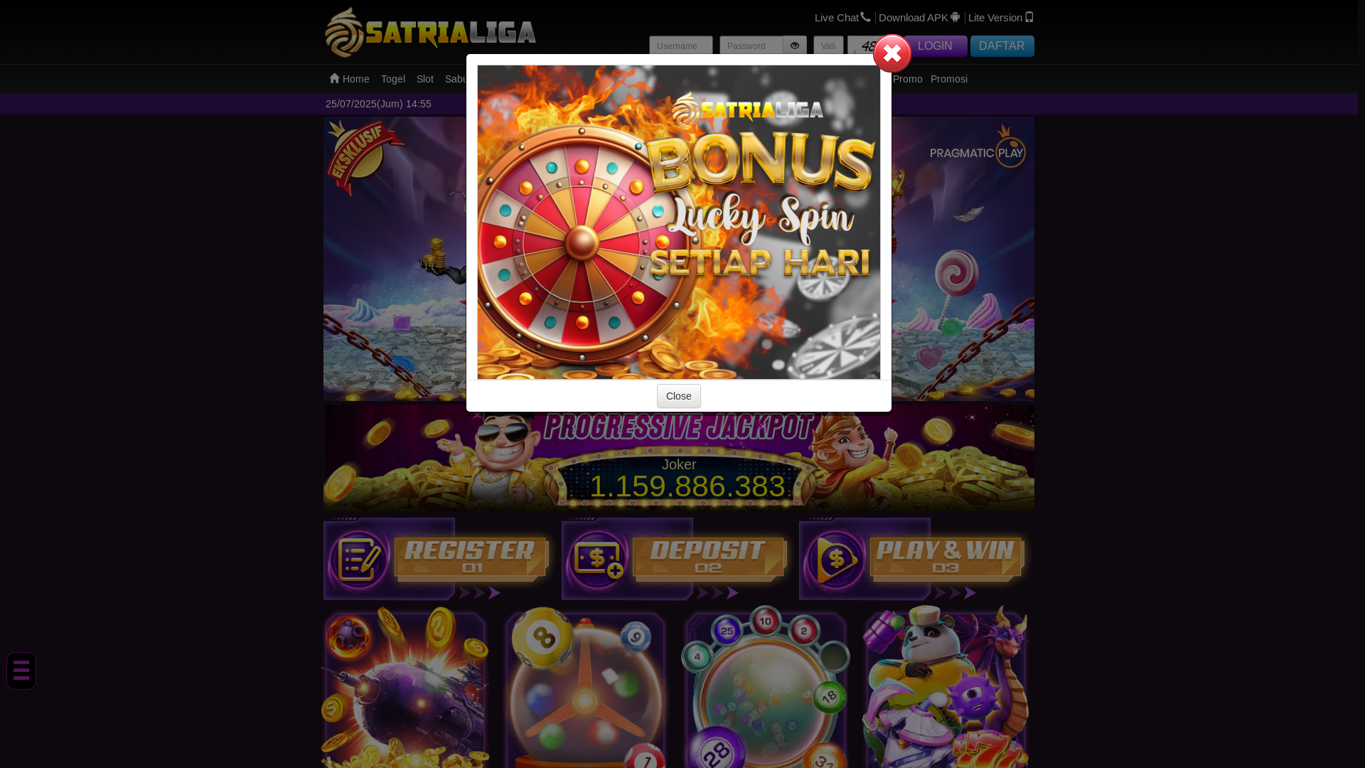 website screenshot of https://satrialigamantap.click/