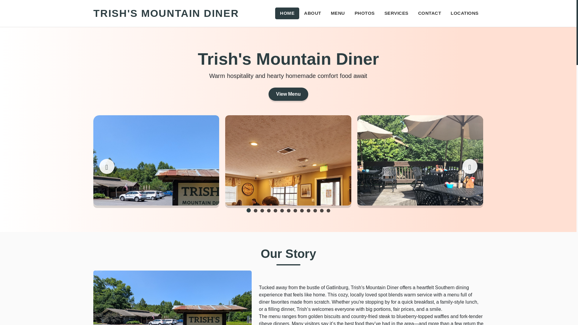 website screenshot of https://trishs-mountain-diner-site.pages.dev/