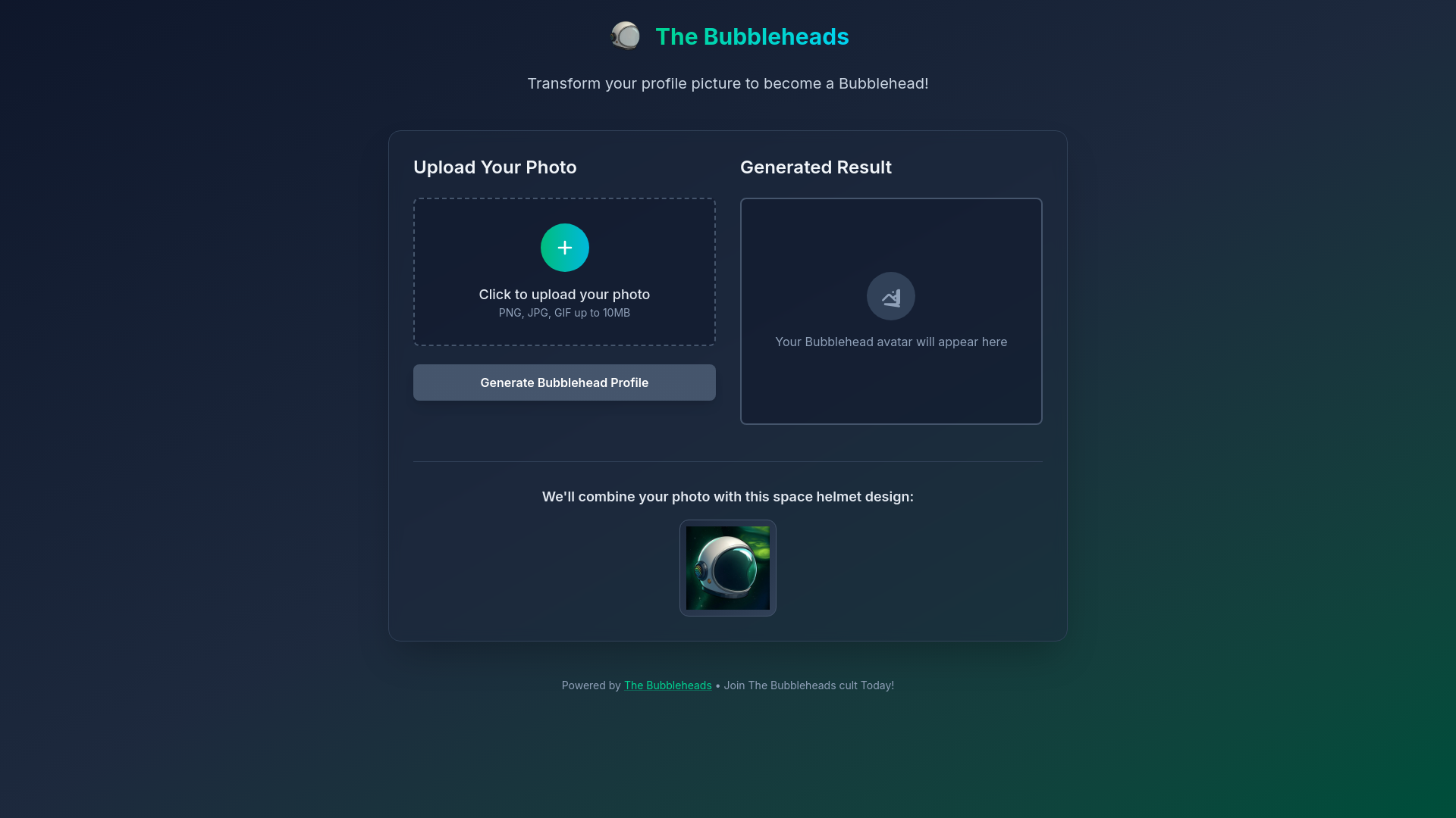 website screenshot of https://bubbleheads.xyz/