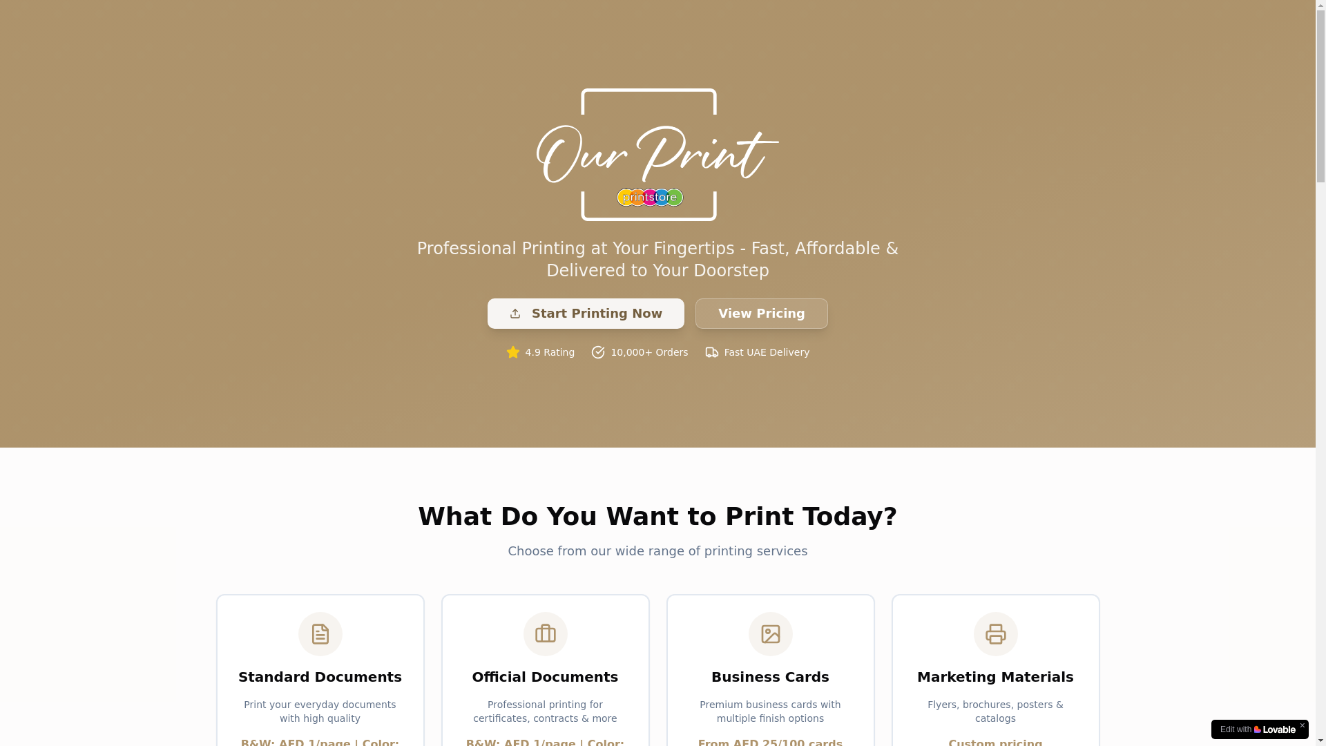 website screenshot of https://ourprint.ae/